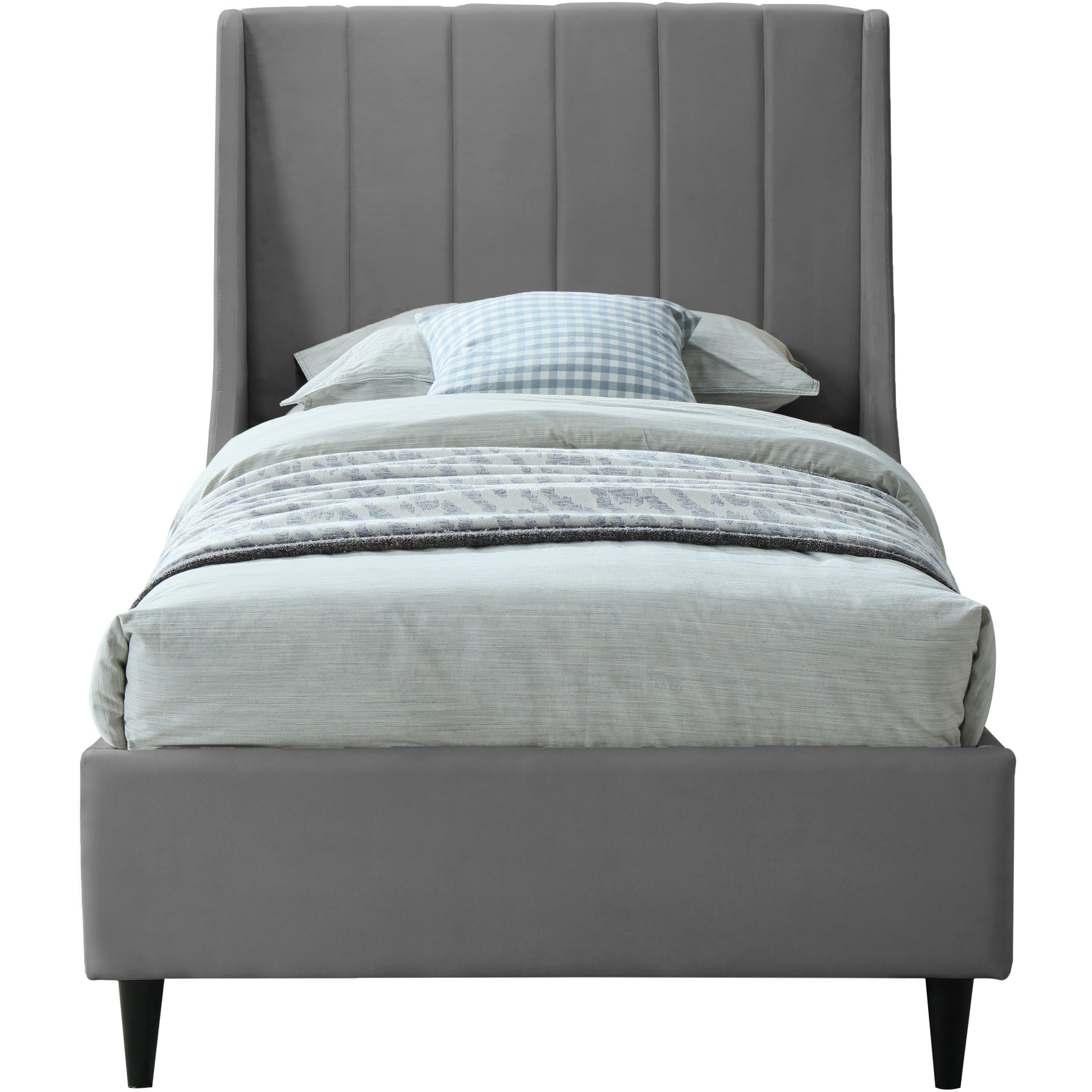 Meridian Eva Grey Velvet Twin Bed