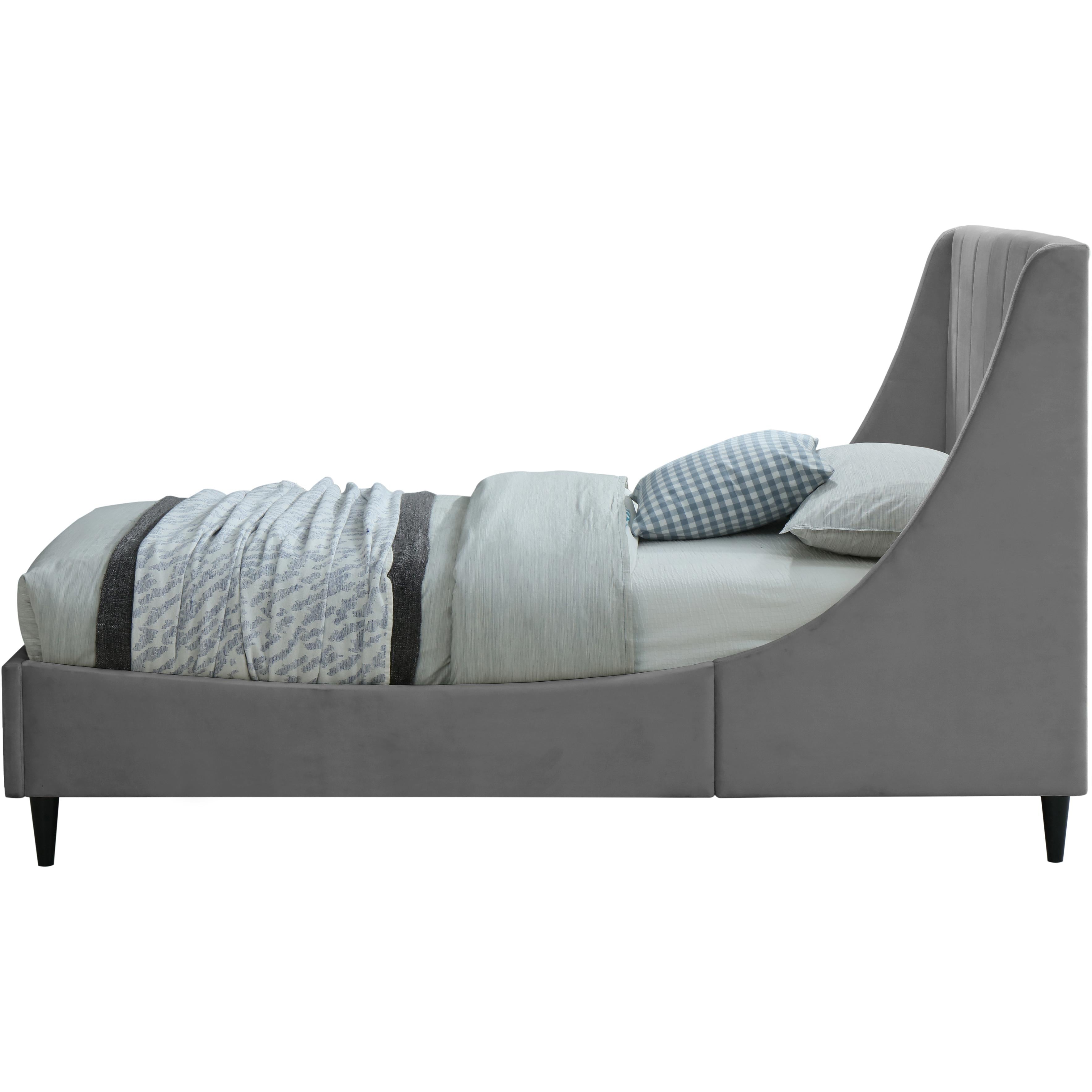 Meridian Eva Grey Velvet Twin Bed