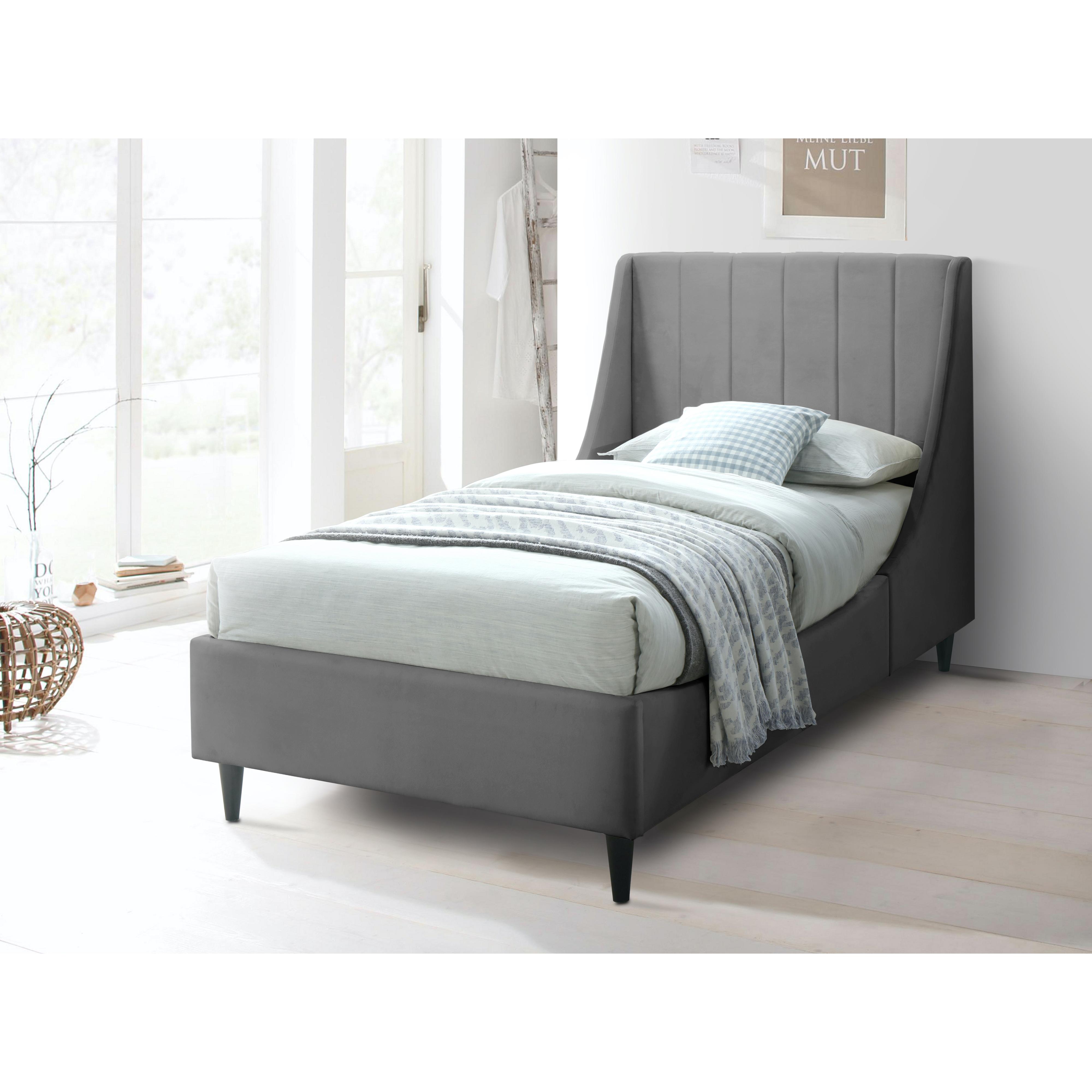 Meridian Eva Grey Velvet Twin Bed