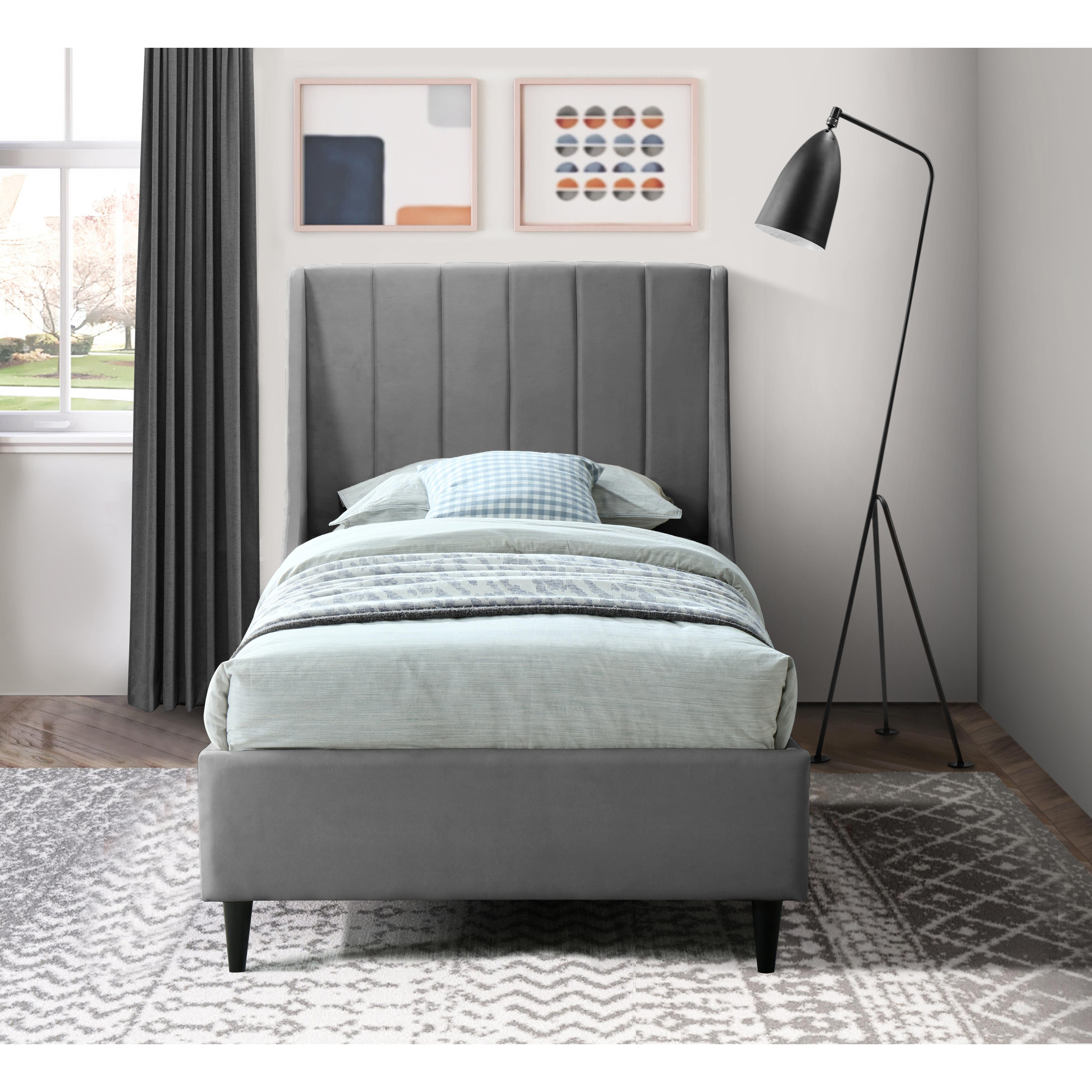 Meridian Eva Grey Velvet Twin Bed