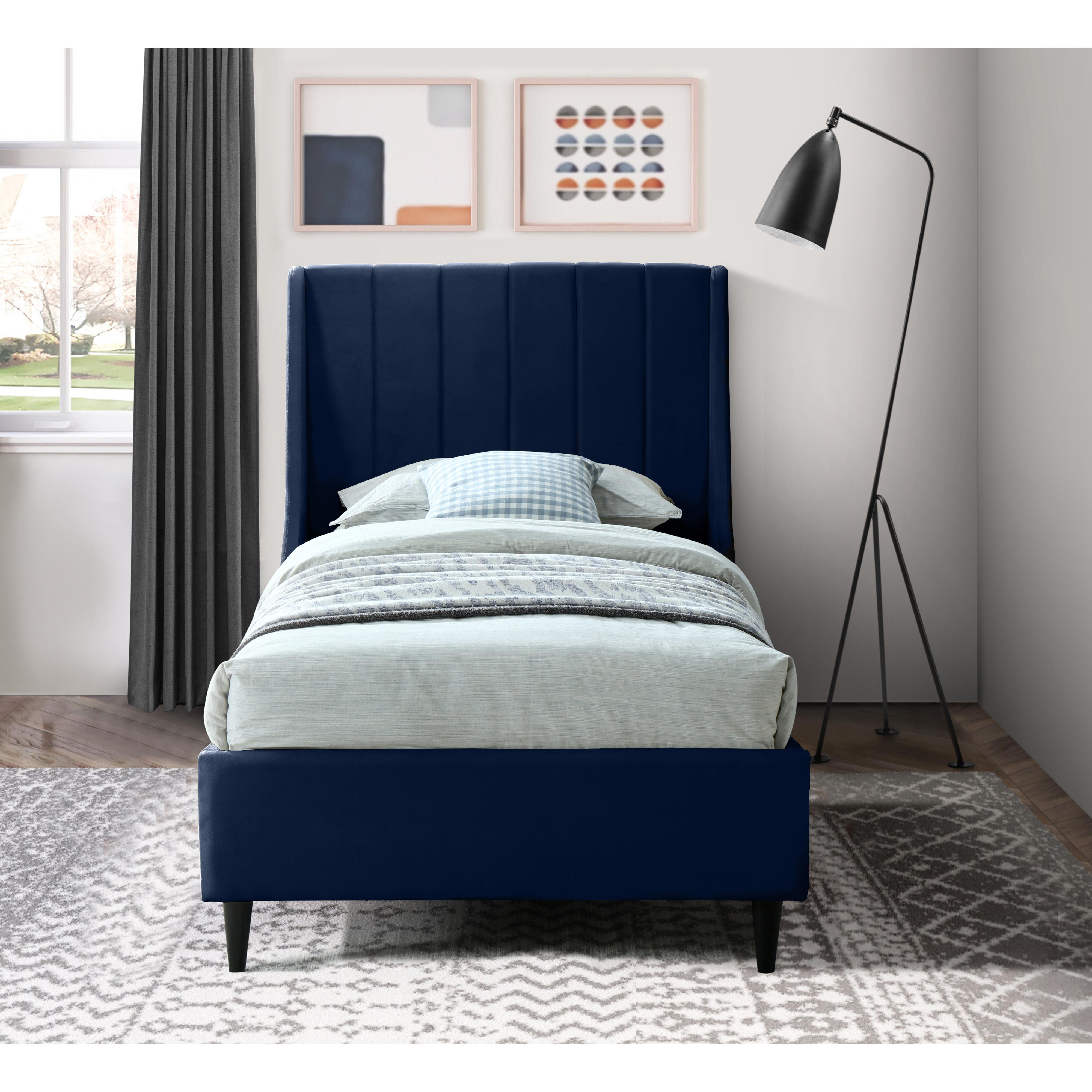 Meridian Eva Navy Velvet Twin Bed