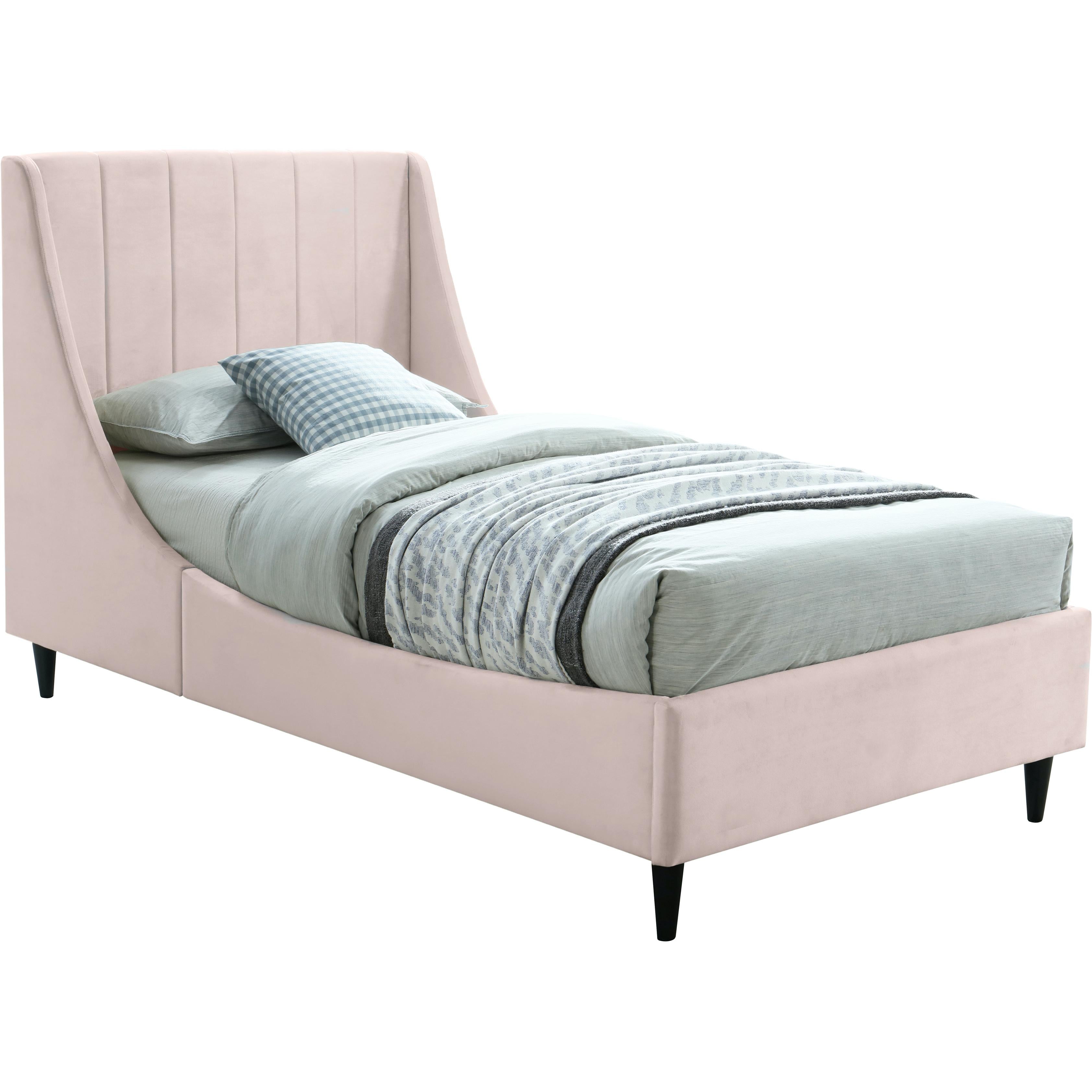 Meridian Eva Pink Velvet Twin Bed