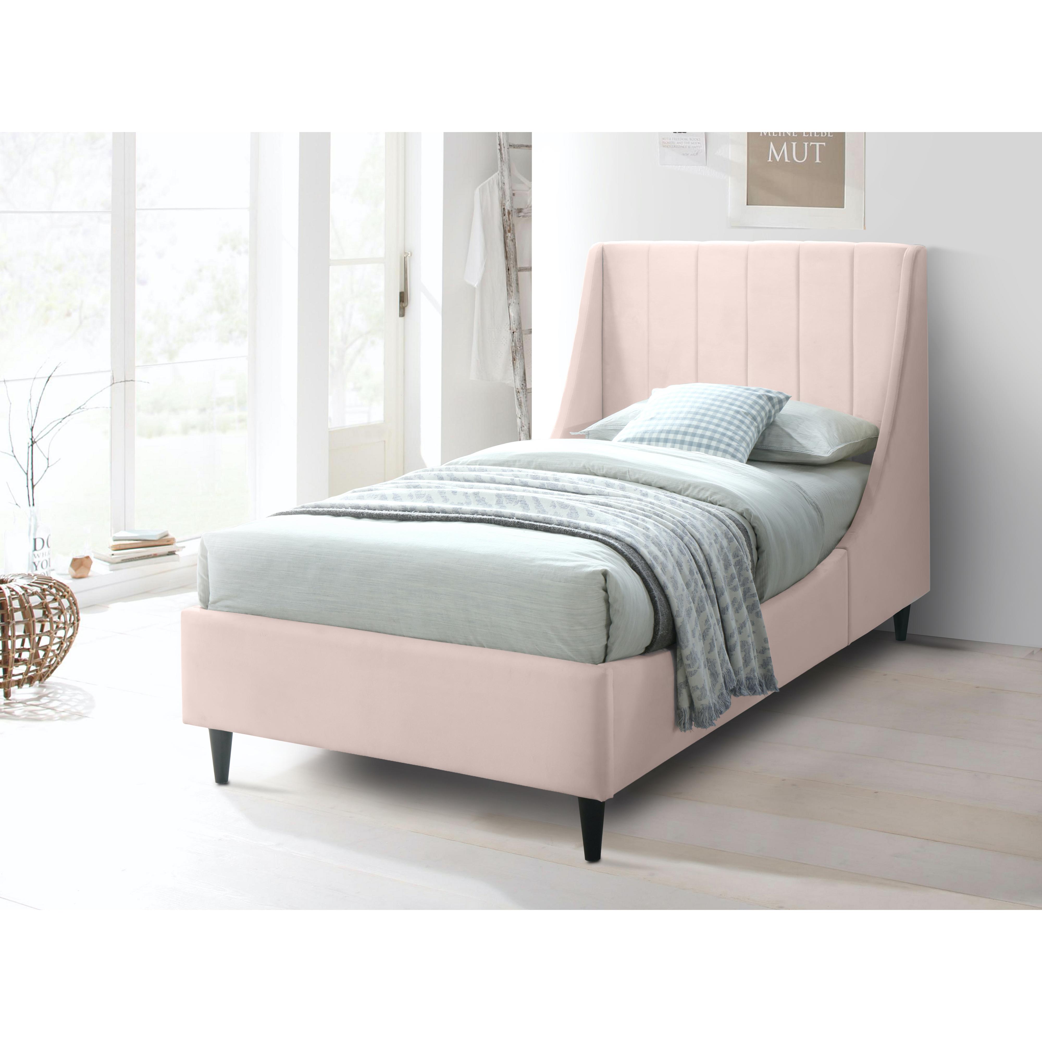 Meridian Eva Pink Velvet Twin Bed
