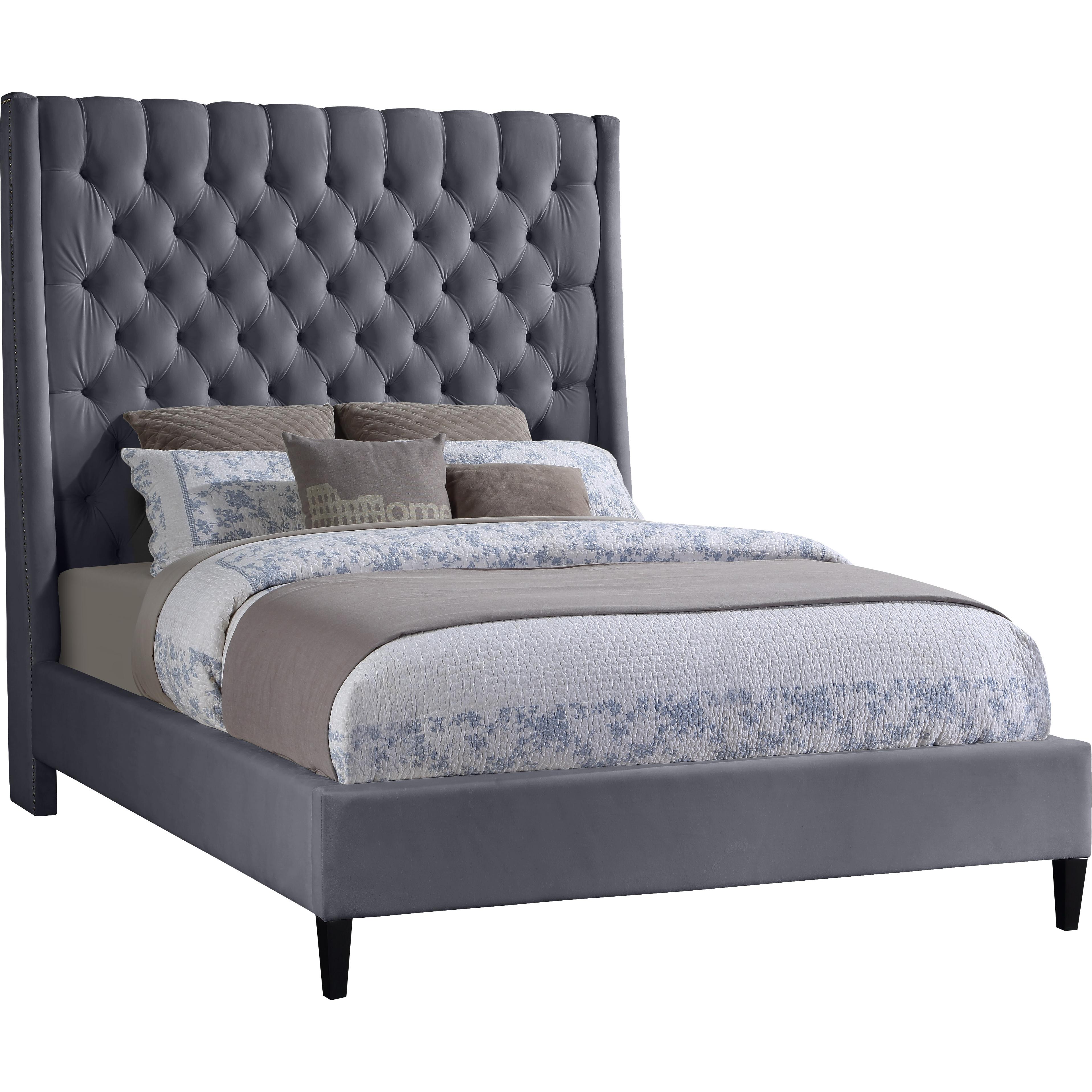 Meridian Fritz Grey Velvet King Bed