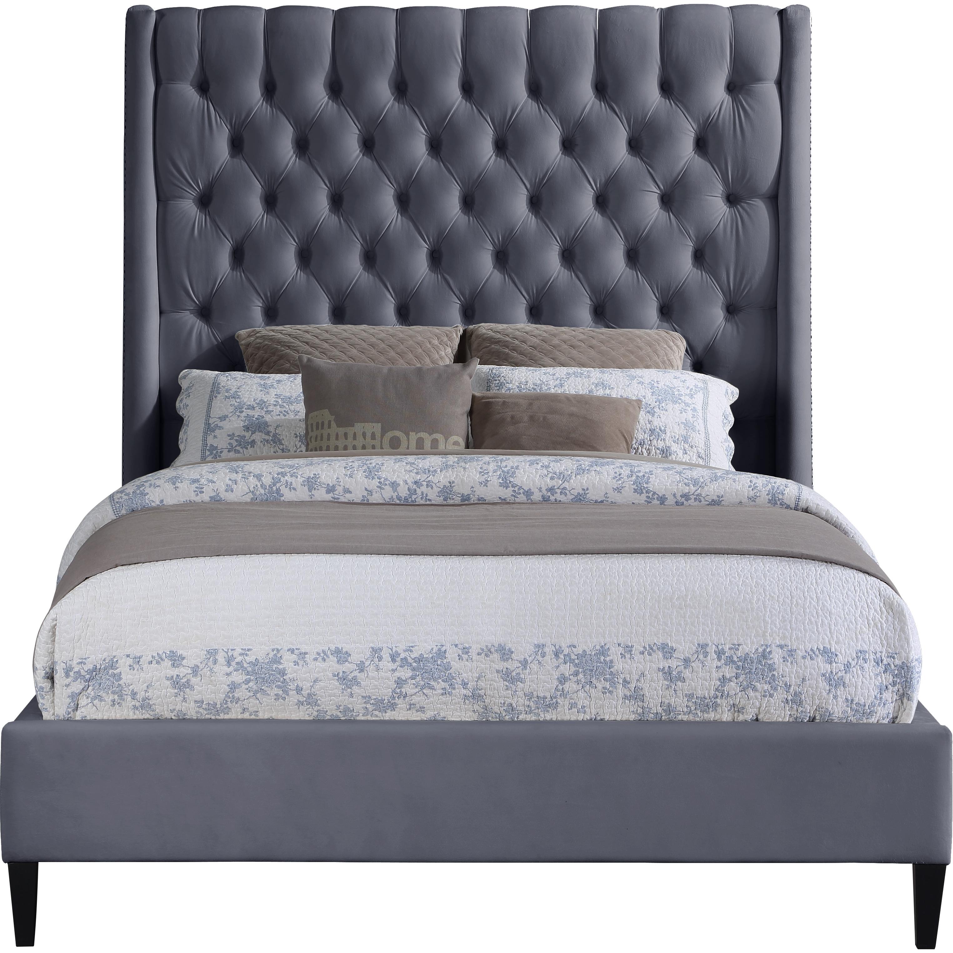 Meridian Fritz Grey Velvet King Bed