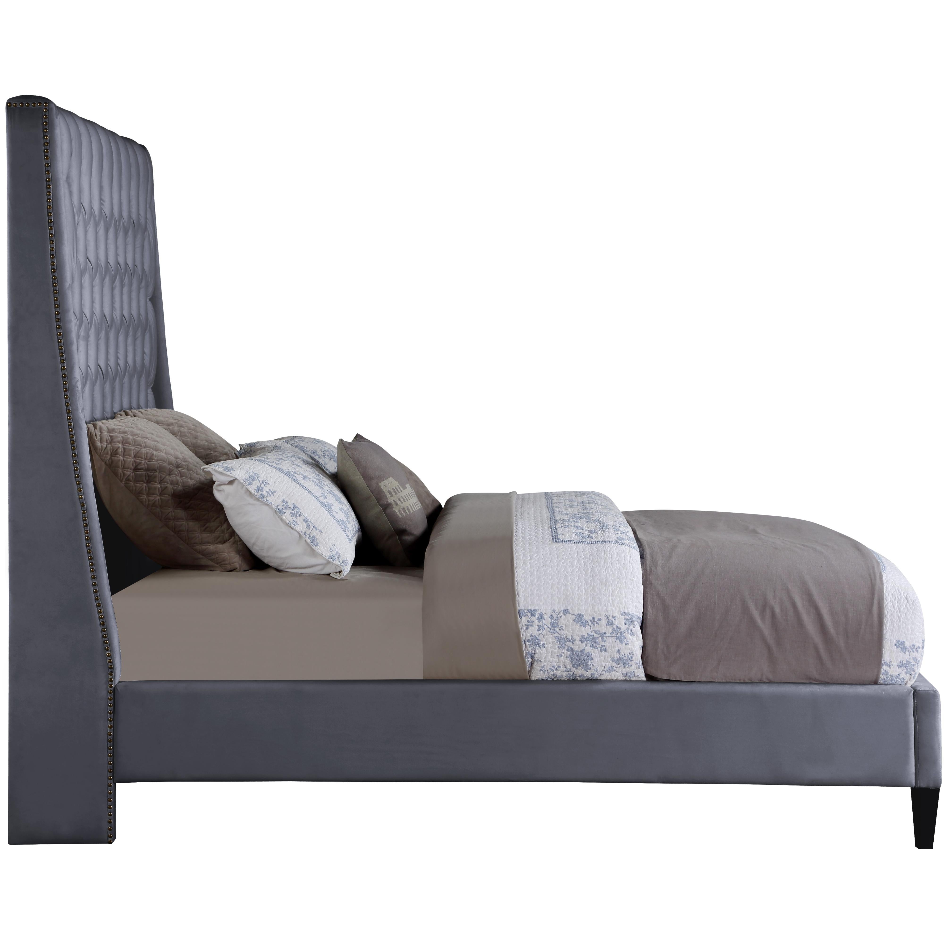 Meridian Fritz Grey Velvet King Bed