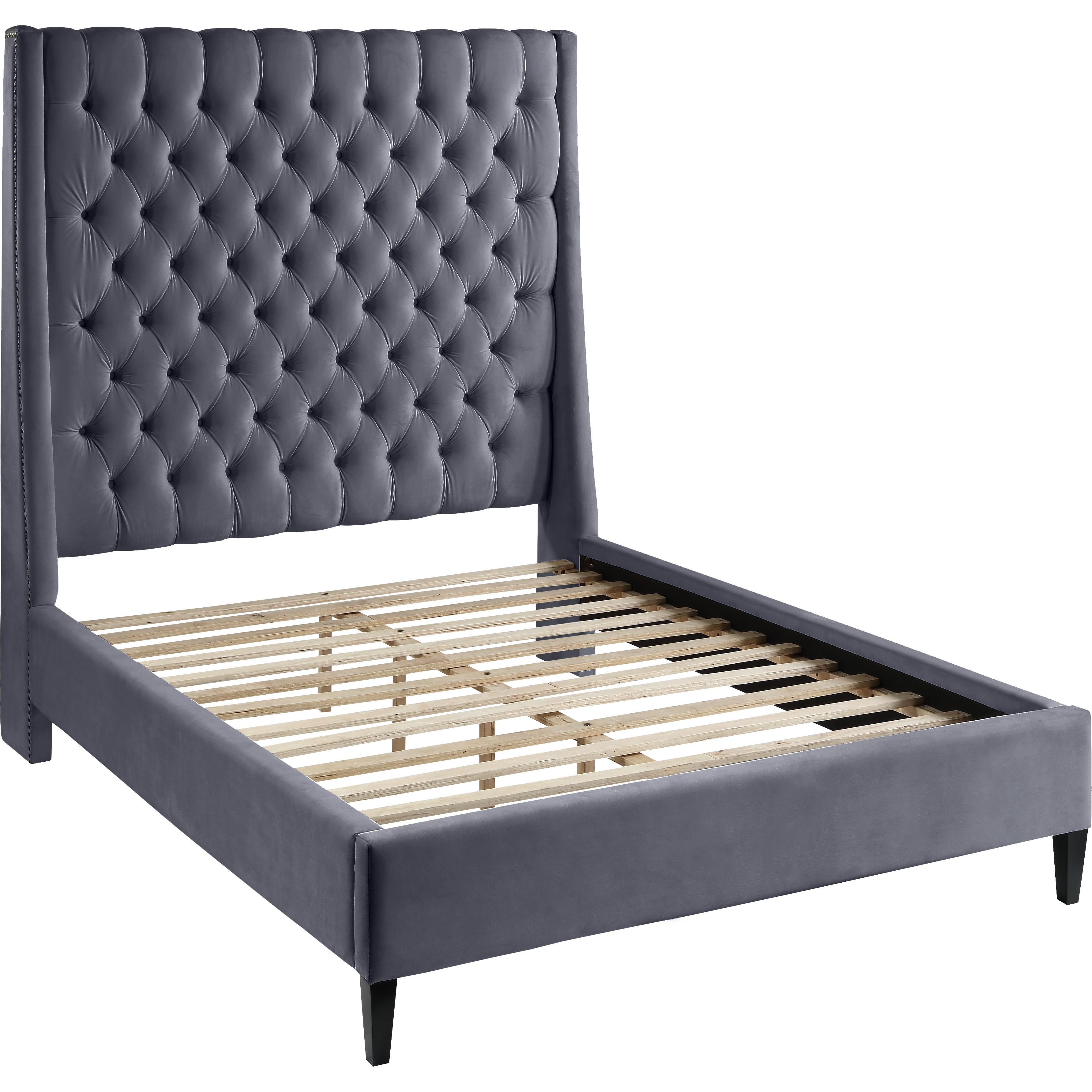 Meridian Fritz Grey Velvet King Bed