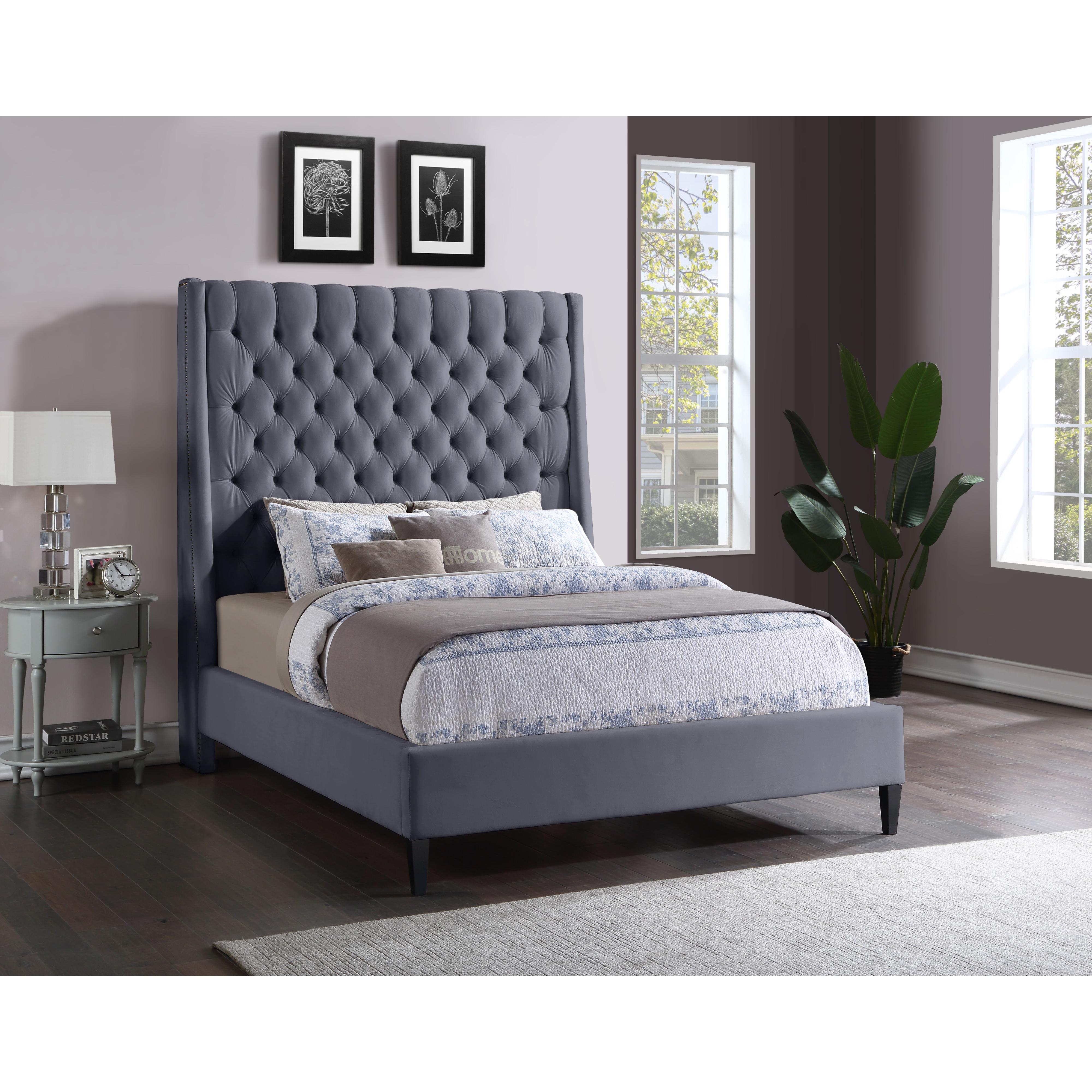 Meridian Fritz Grey Velvet King Bed