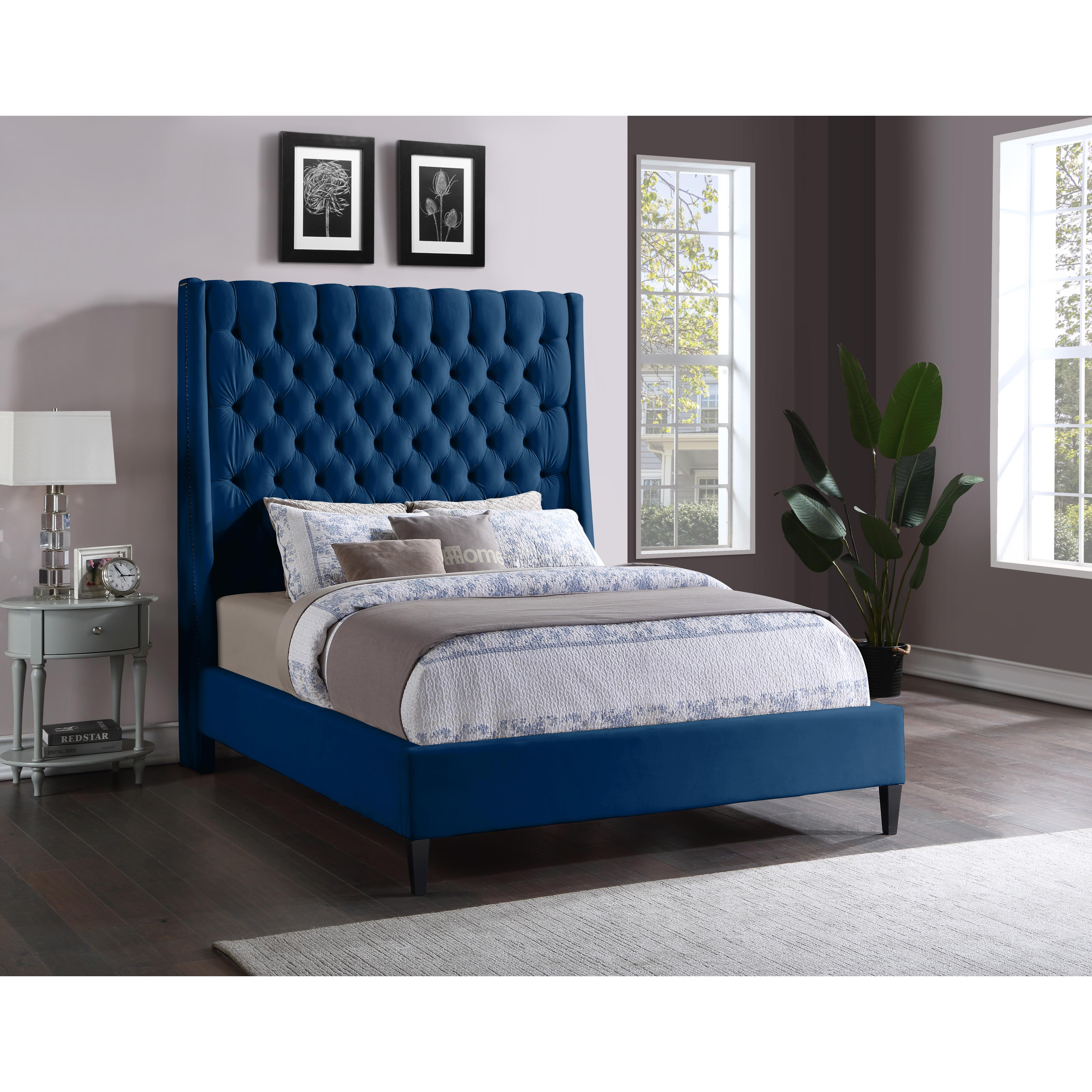 Meridian Fritz Navy Velvet King Bed