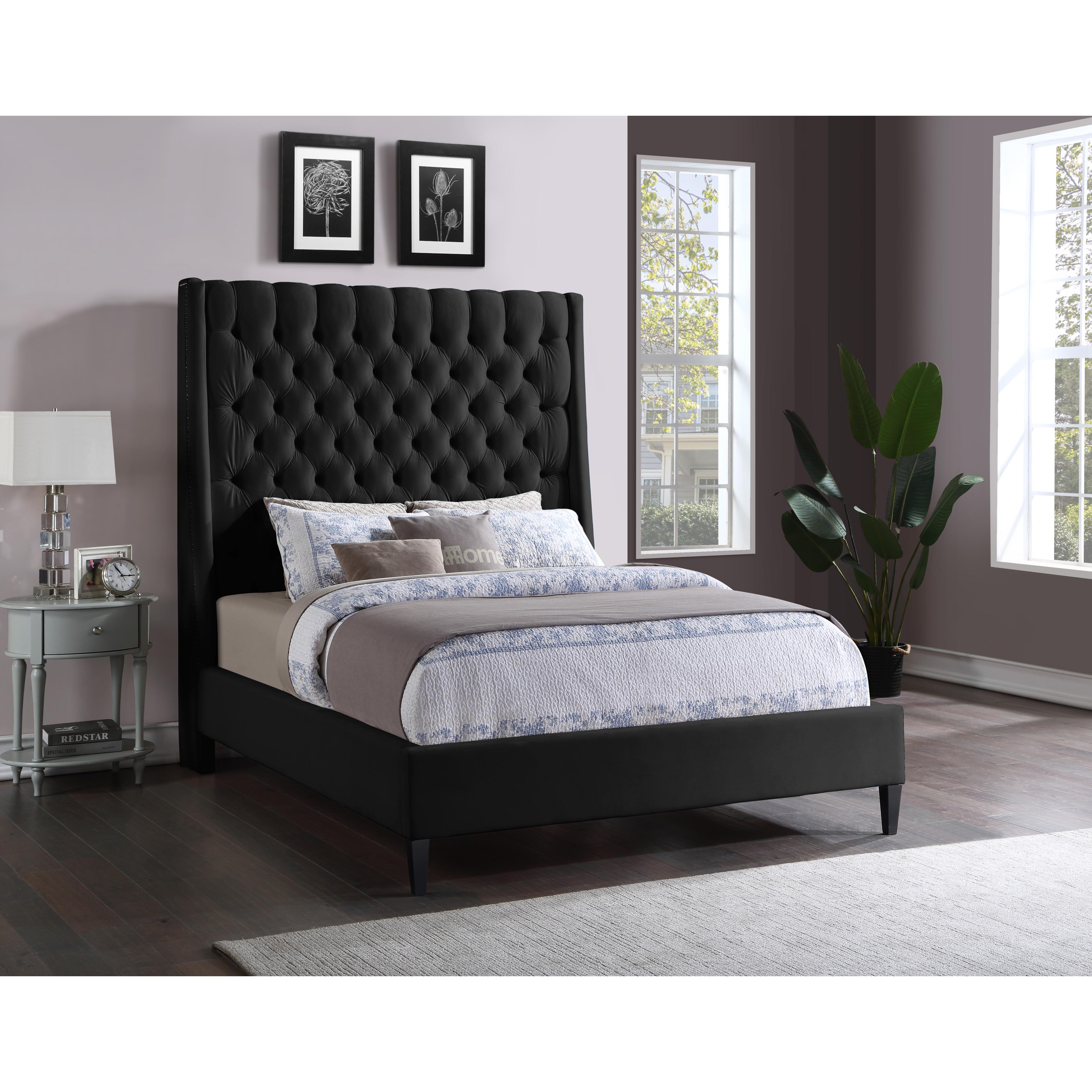 Meridian Fritz Black Velvet Queen Bed