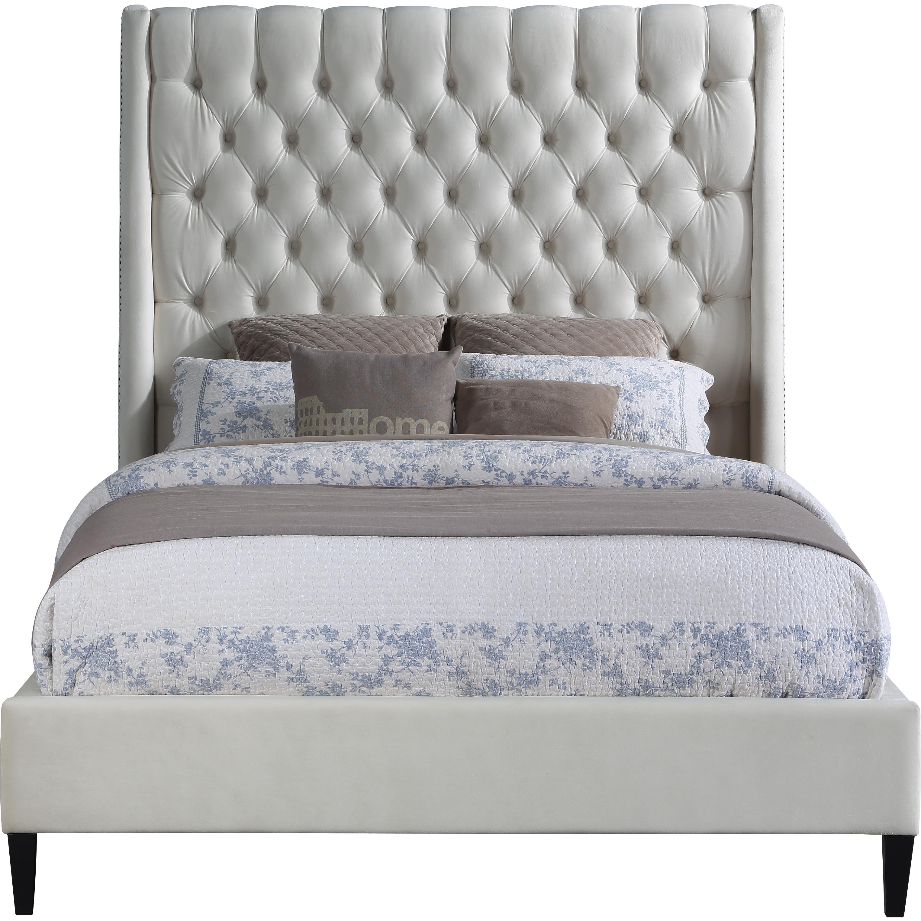Meridian Fritz Cream Velvet Queen Bed