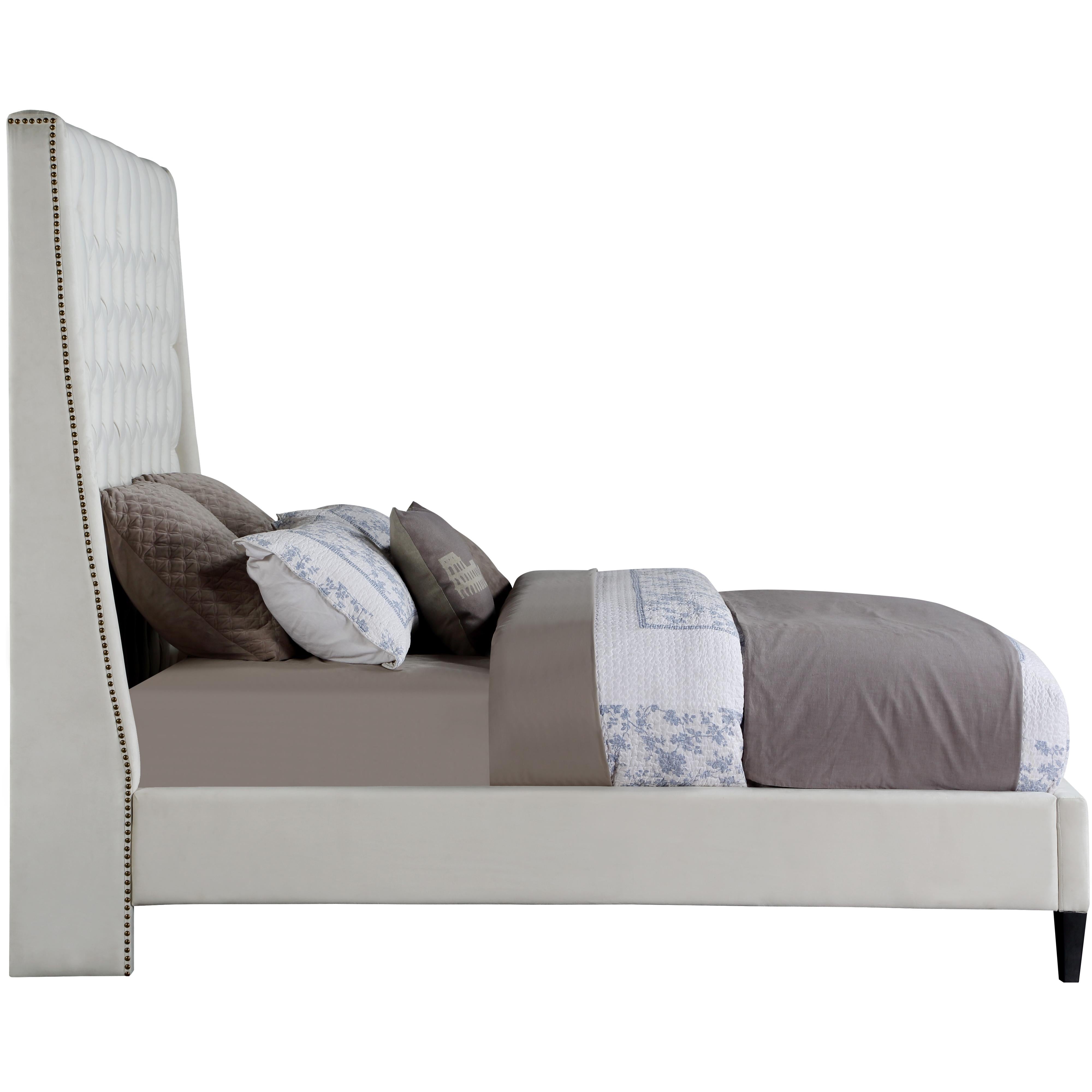 Meridian Fritz Cream Velvet Queen Bed