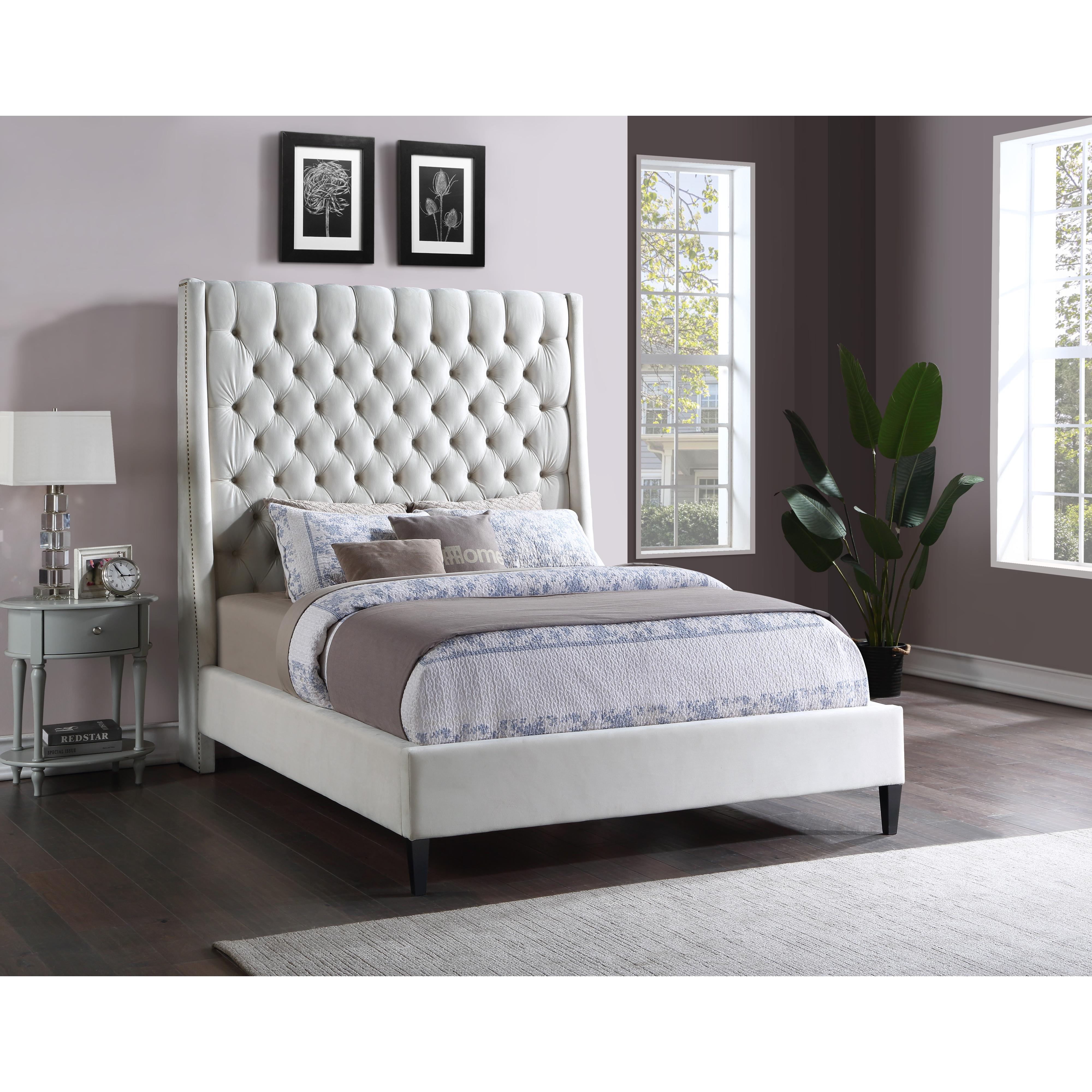 Meridian Fritz Cream Velvet Queen Bed