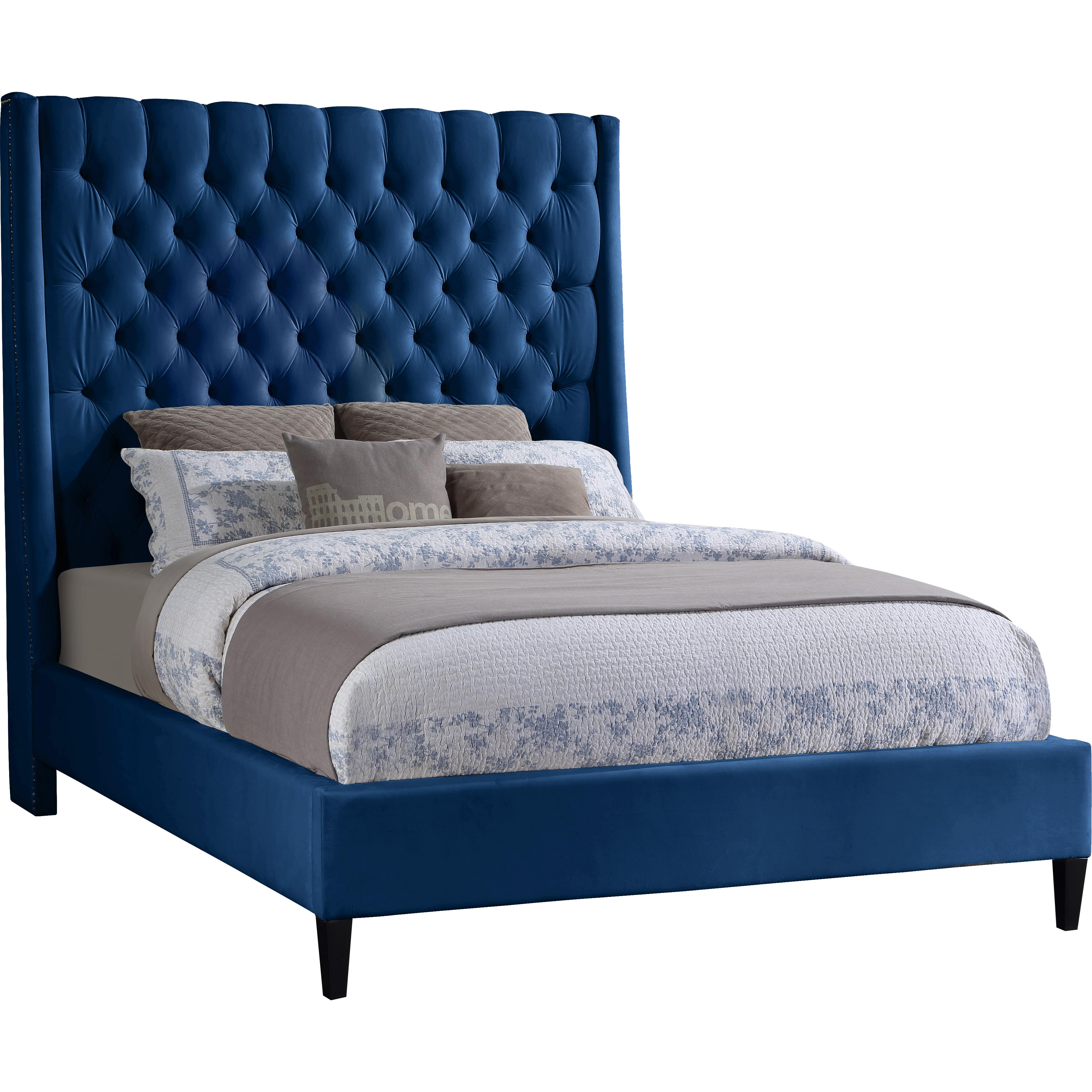 Meridian Fritz Navy Velvet Queen Bed