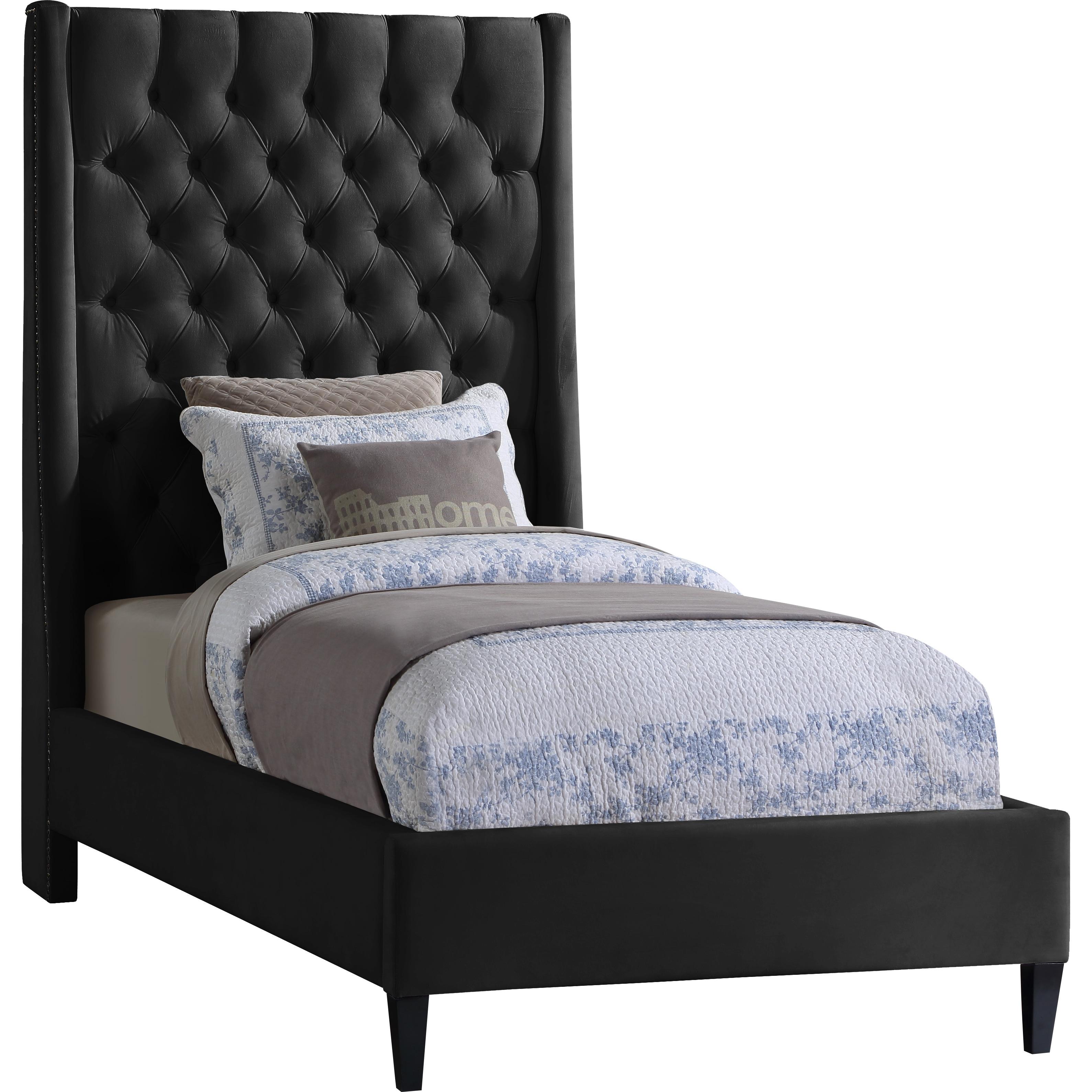 Meridian Fritz Black Velvet Twin Bed