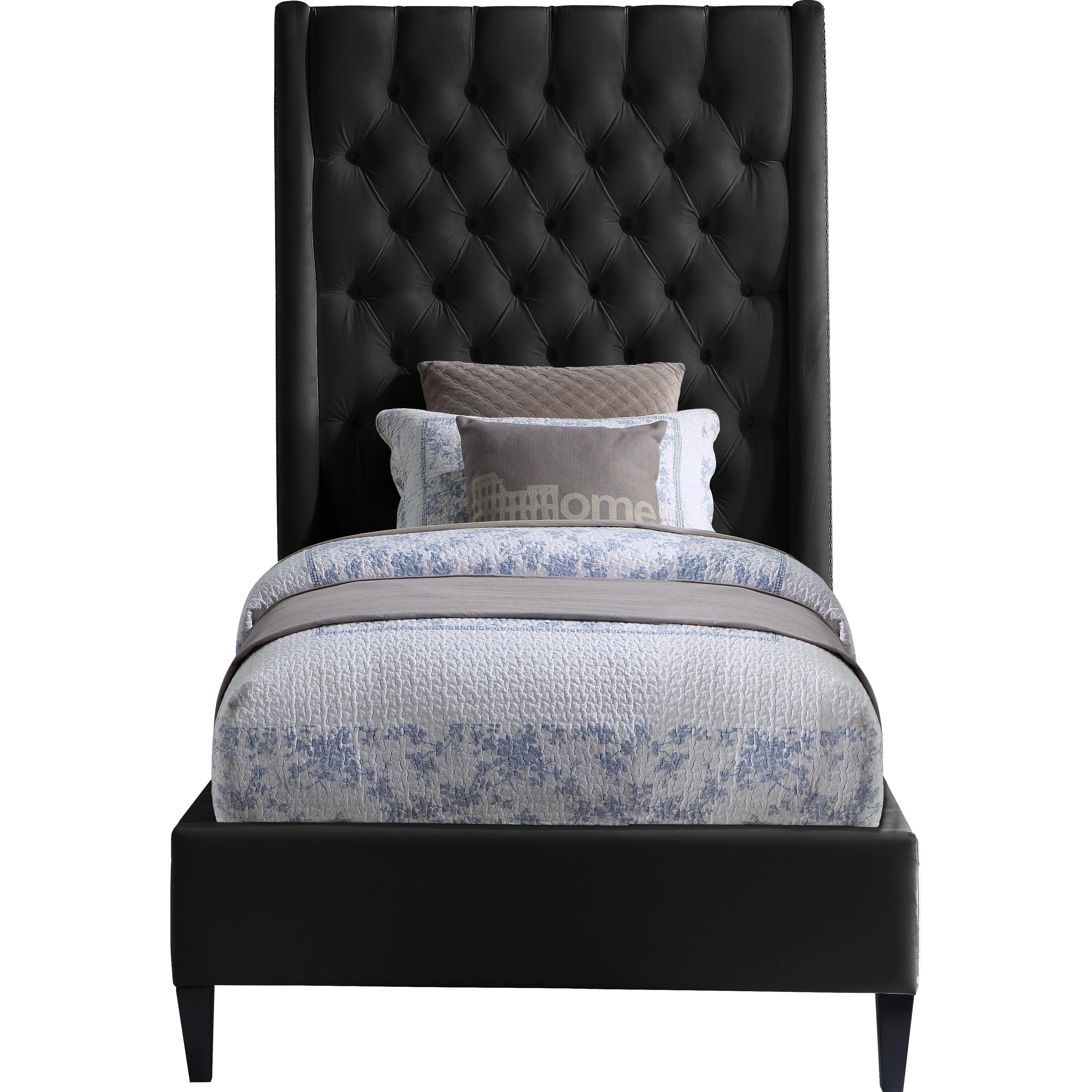 Meridian Fritz Black Velvet Twin Bed