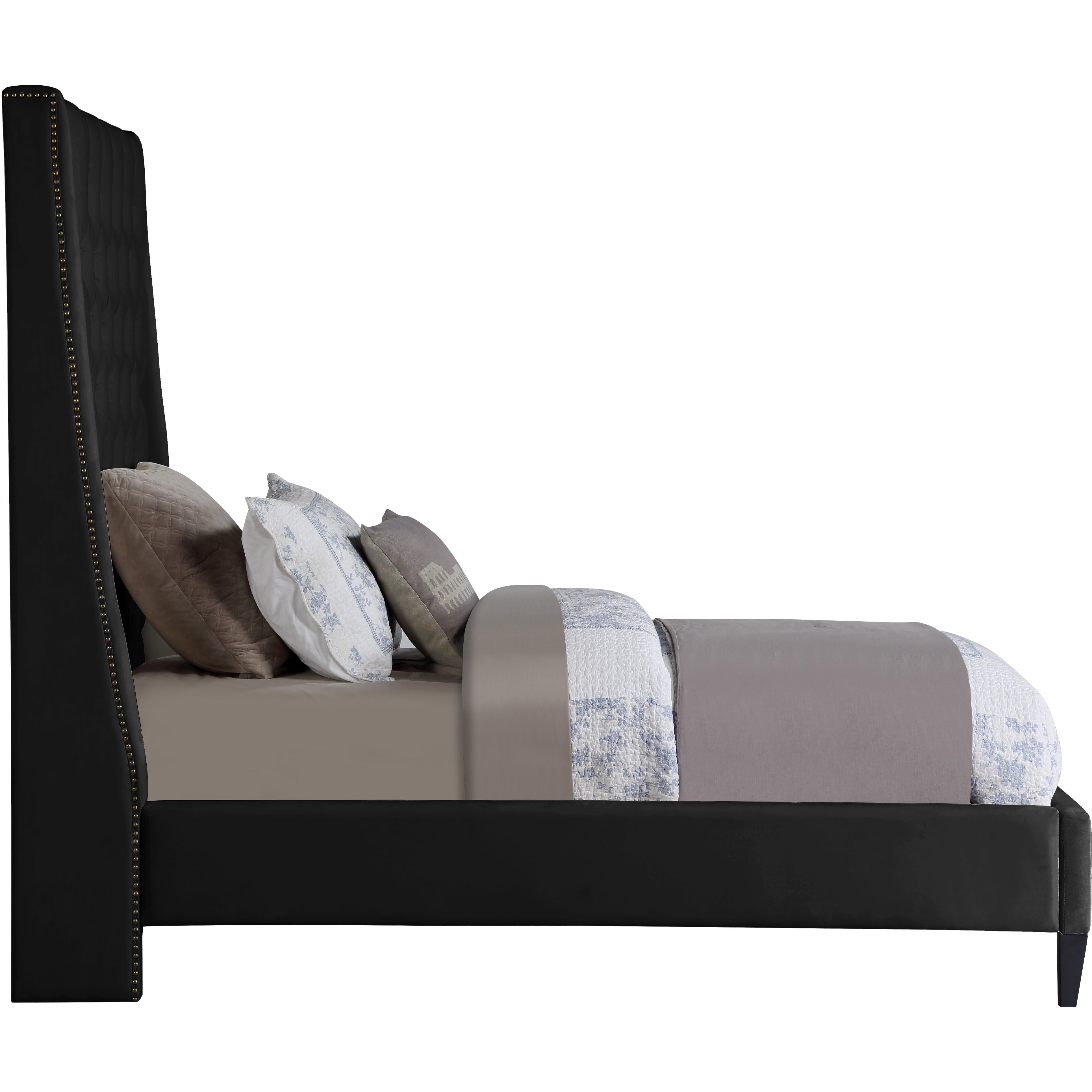 Meridian Fritz Black Velvet Twin Bed