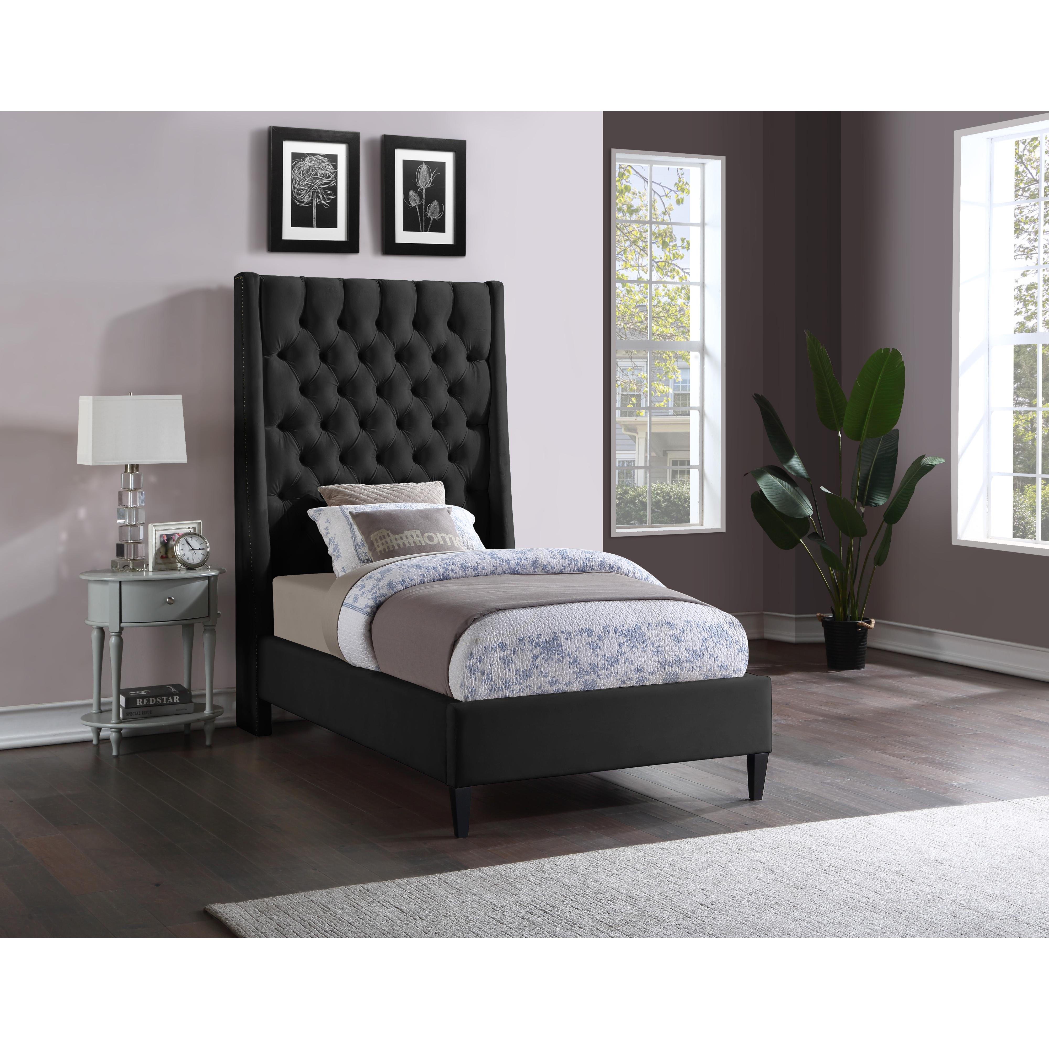 Meridian Fritz Black Velvet Twin Bed
