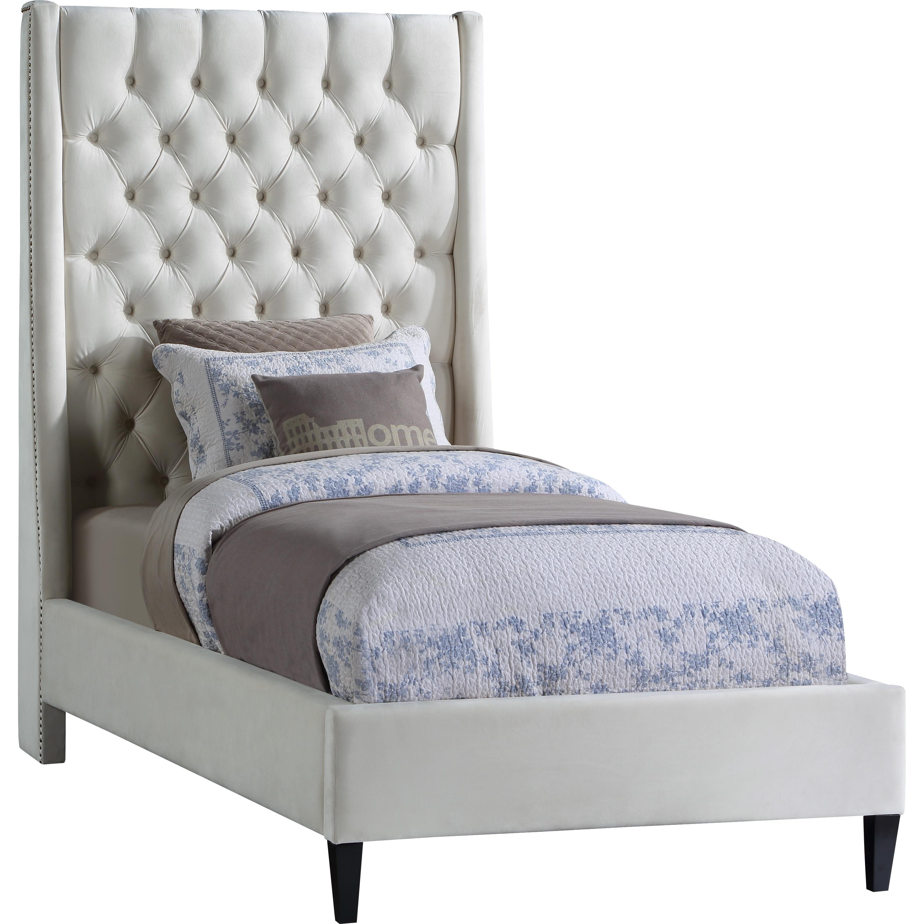 Meridian Fritz Cream Velvet Twin Bed