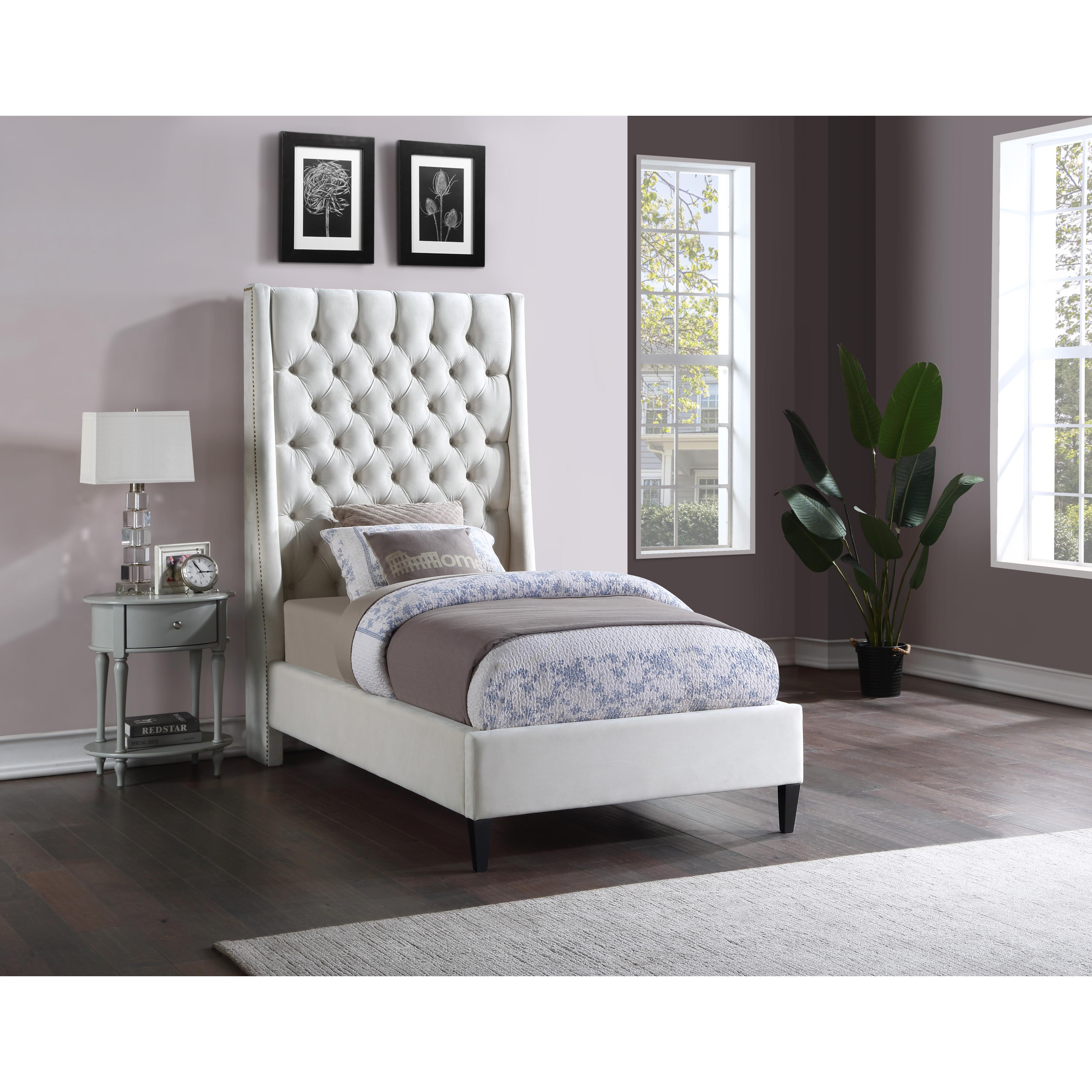 Meridian Fritz Cream Velvet Twin Bed