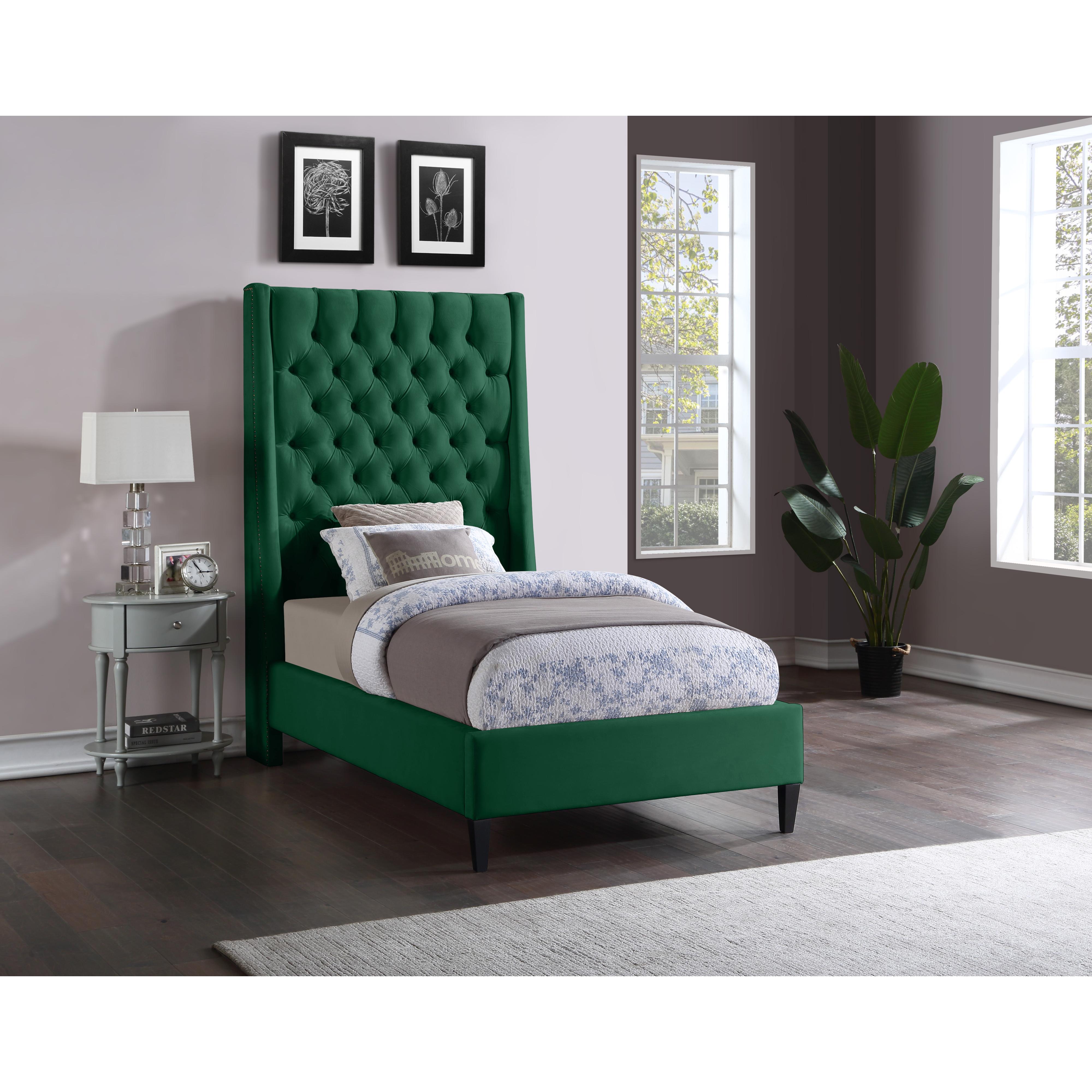 Meridian Fritz Green Velvet Twin Bed