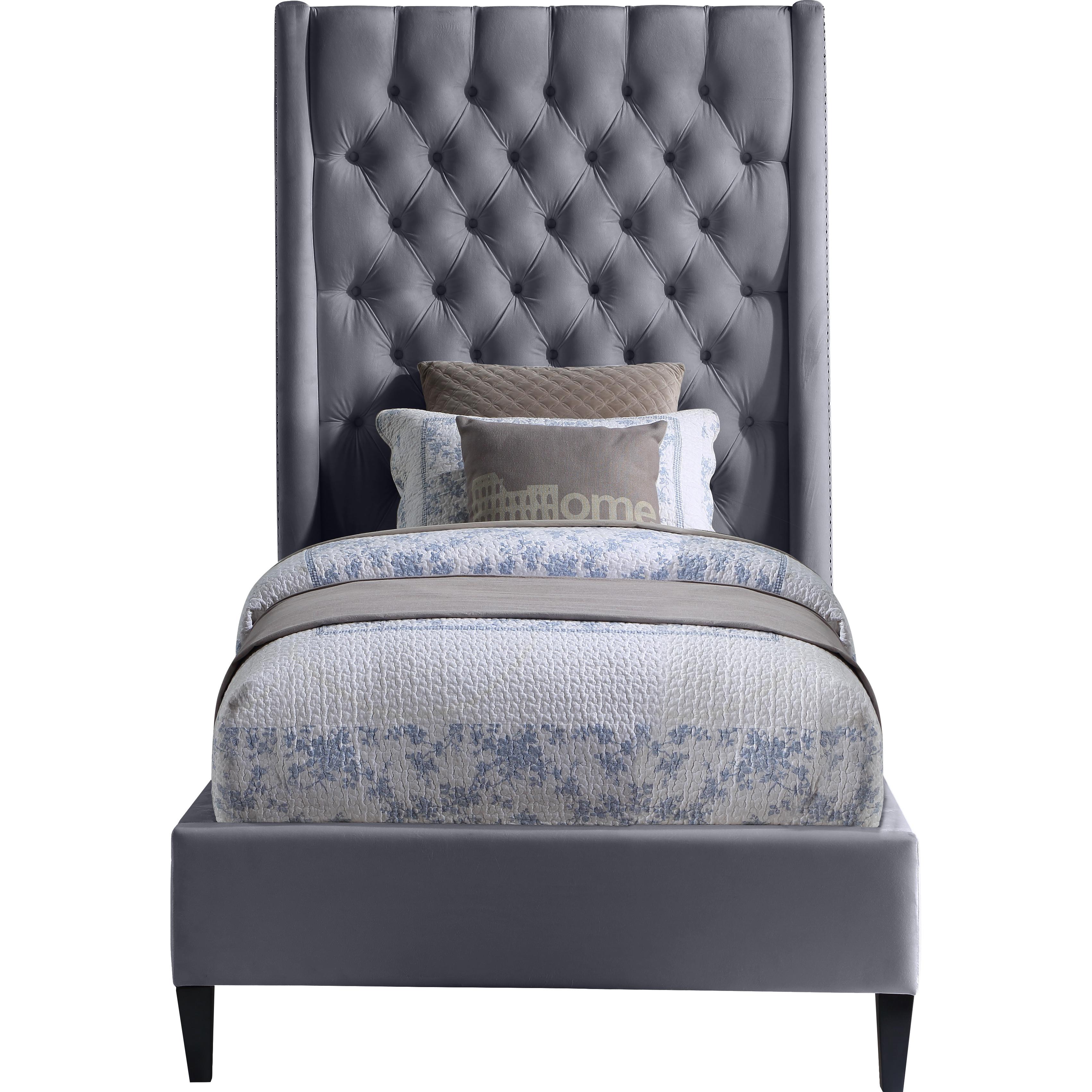 Meridian Fritz Grey Velvet Twin Bed