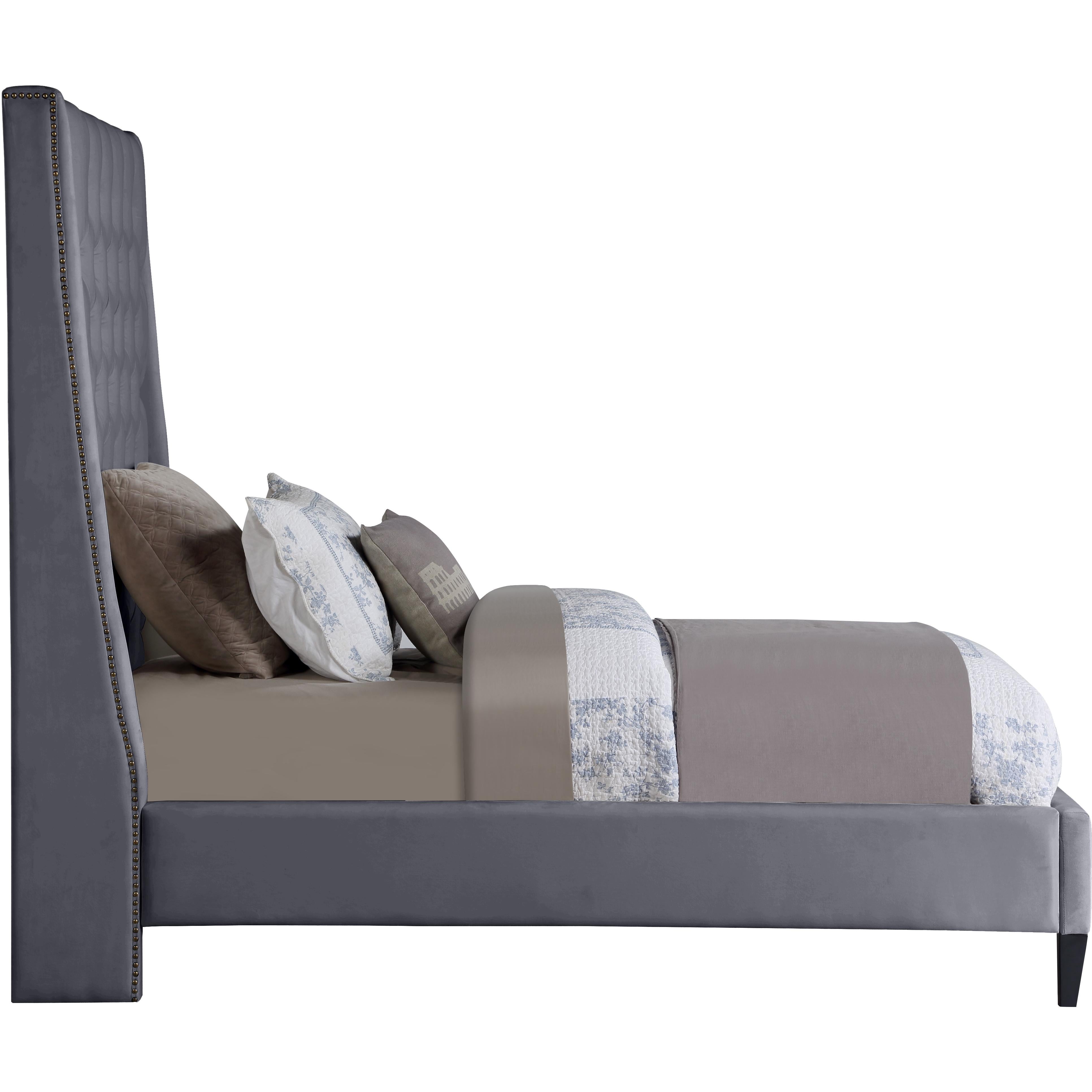 Meridian Fritz Grey Velvet Twin Bed