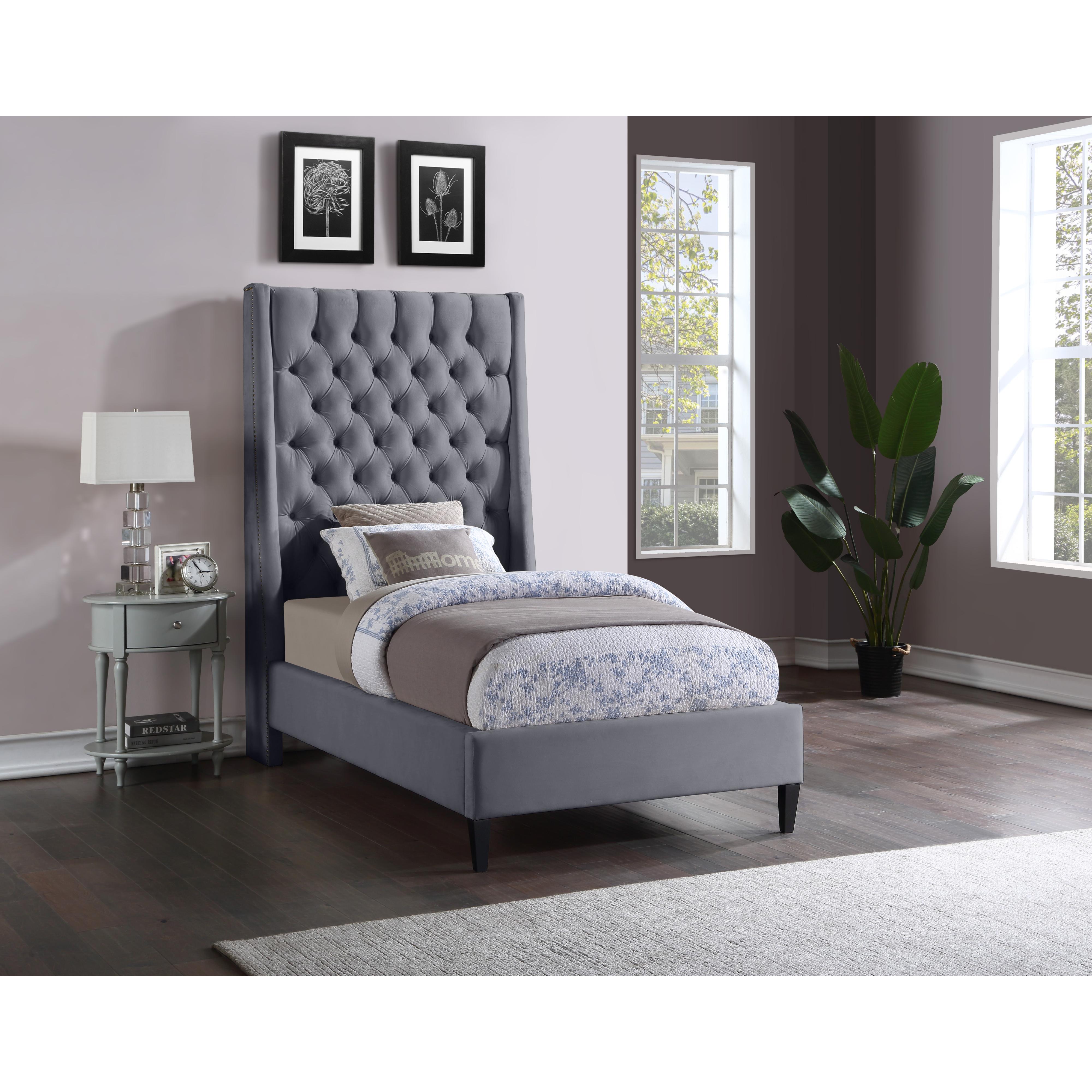Meridian Fritz Grey Velvet Twin Bed