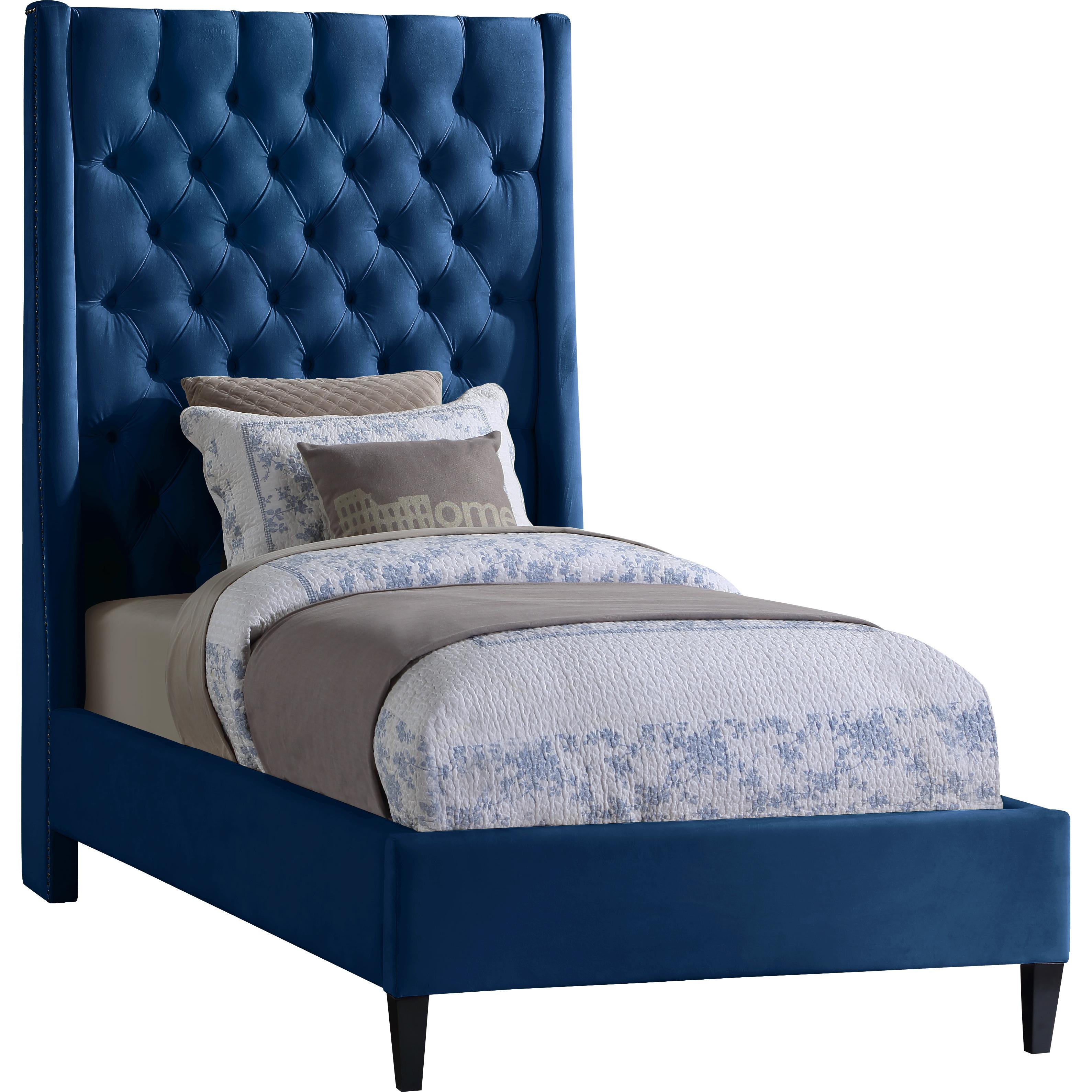 Meridian Fritz Navy Velvet Twin Bed