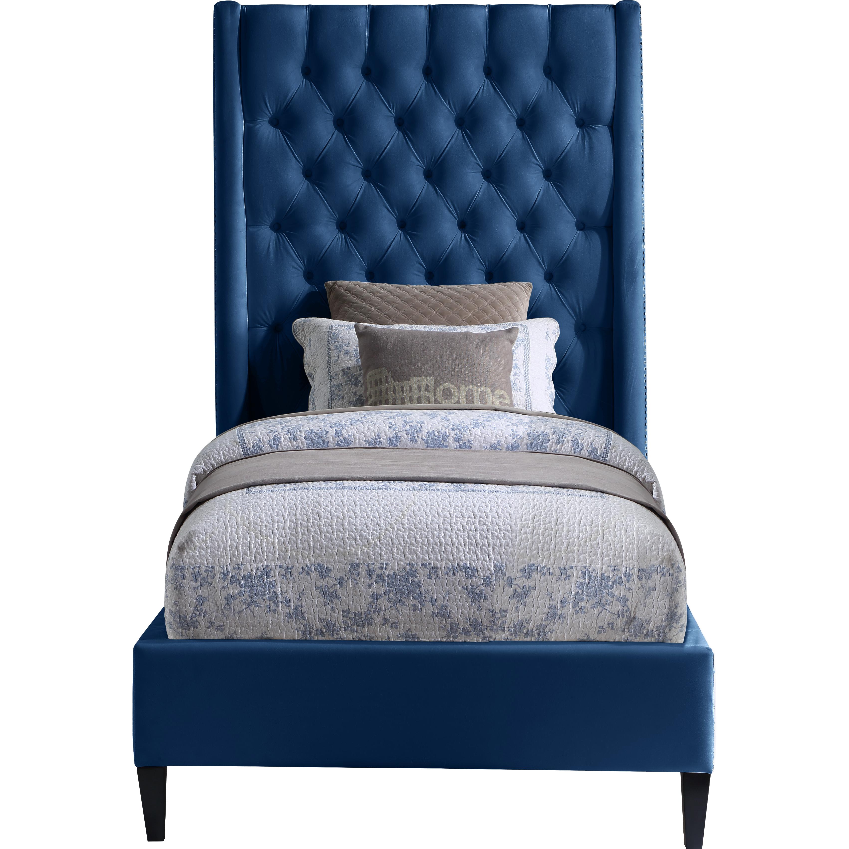 Meridian Fritz Navy Velvet Twin Bed