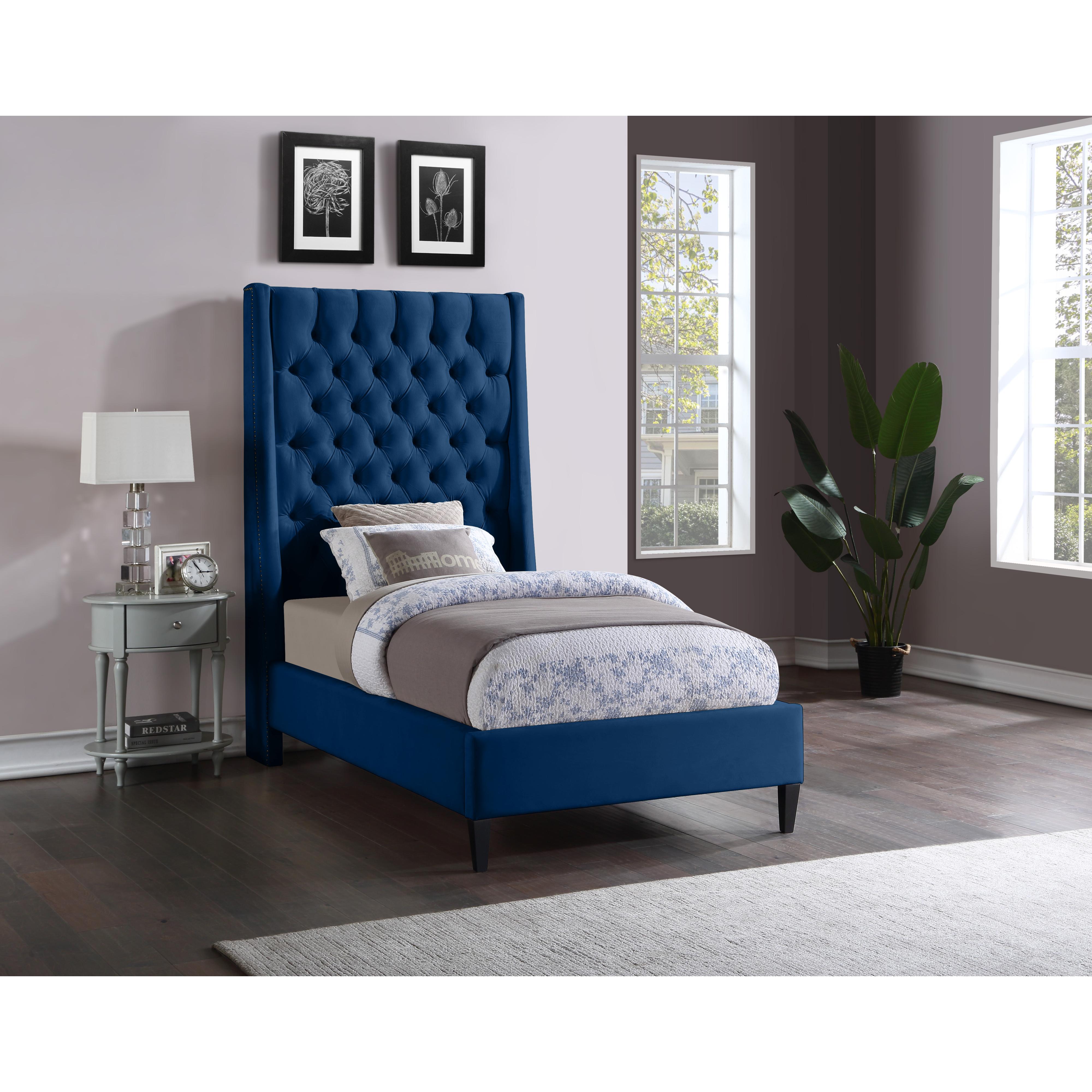 Meridian Fritz Navy Velvet Twin Bed