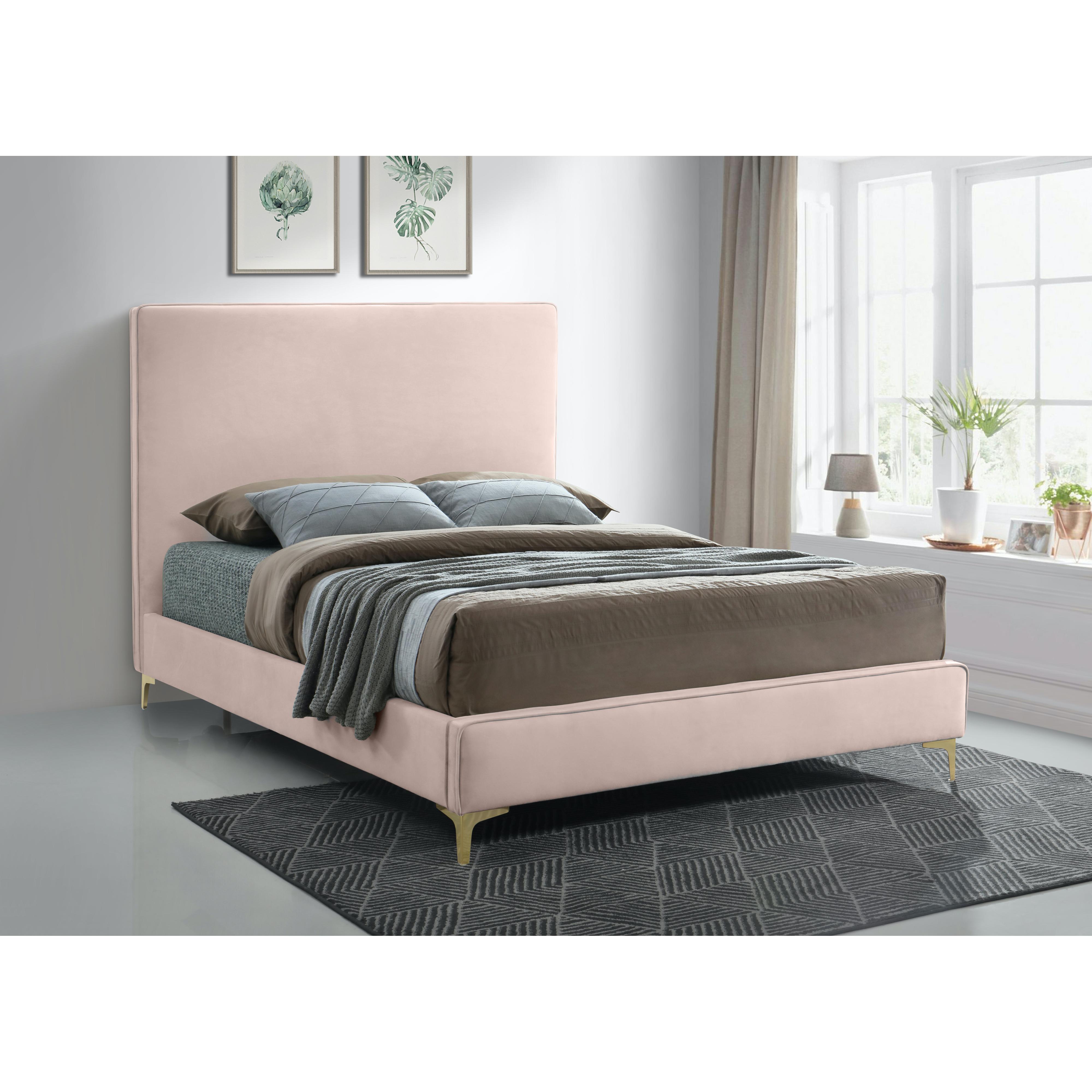 Meridian Geri Pink Velvet Full Bed