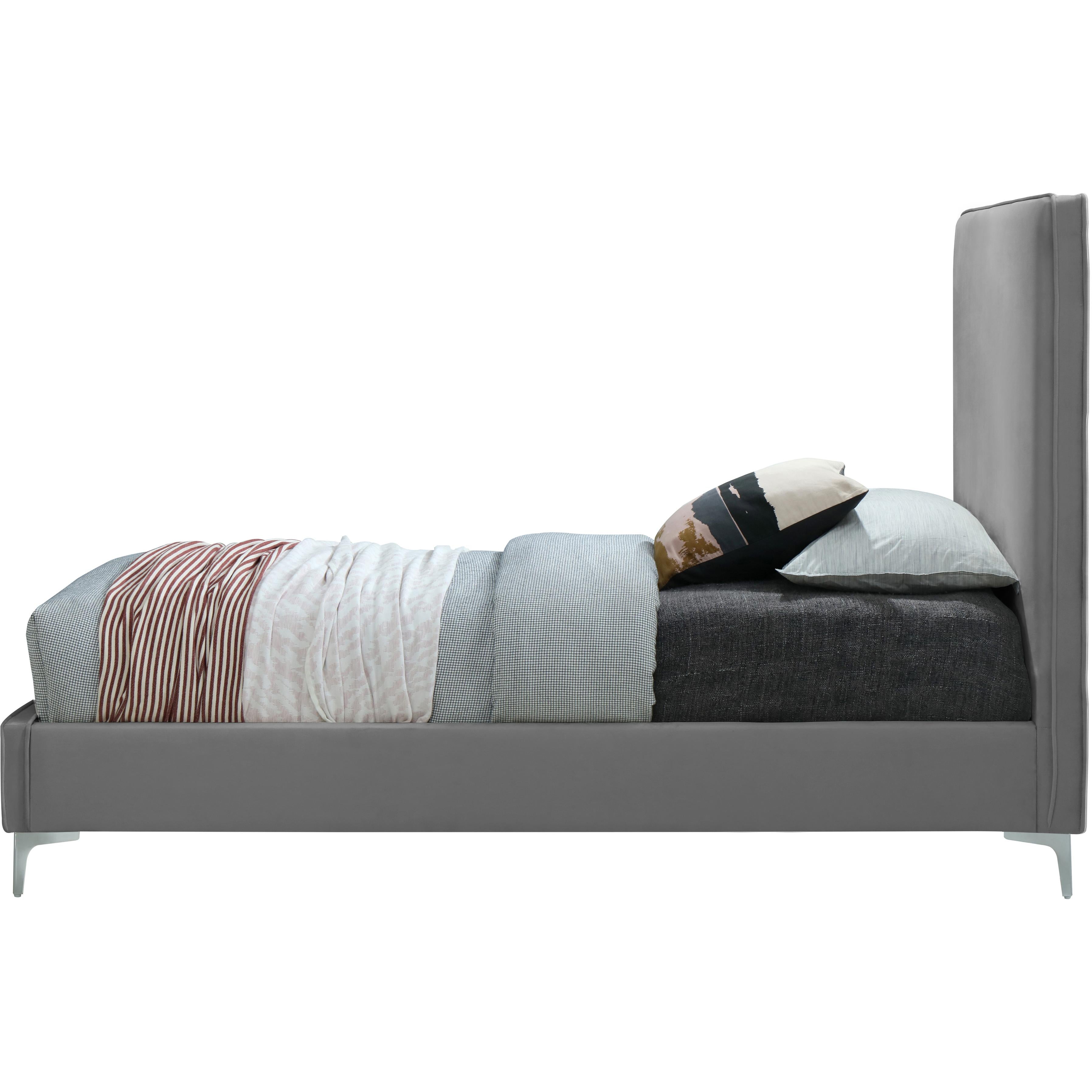 Meridian Geri Grey Velvet King Bed