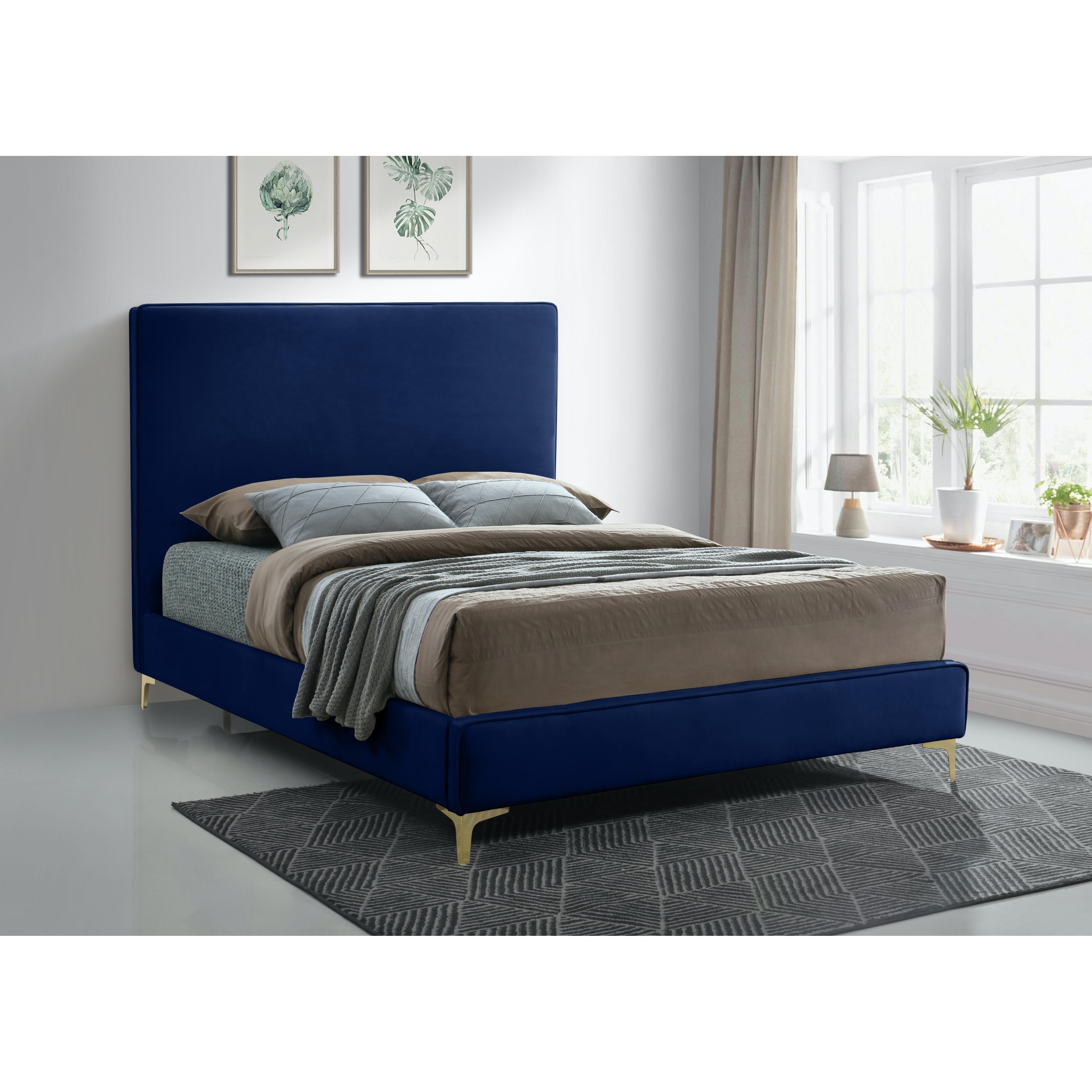 Meridian Geri Navy Velvet King Bed