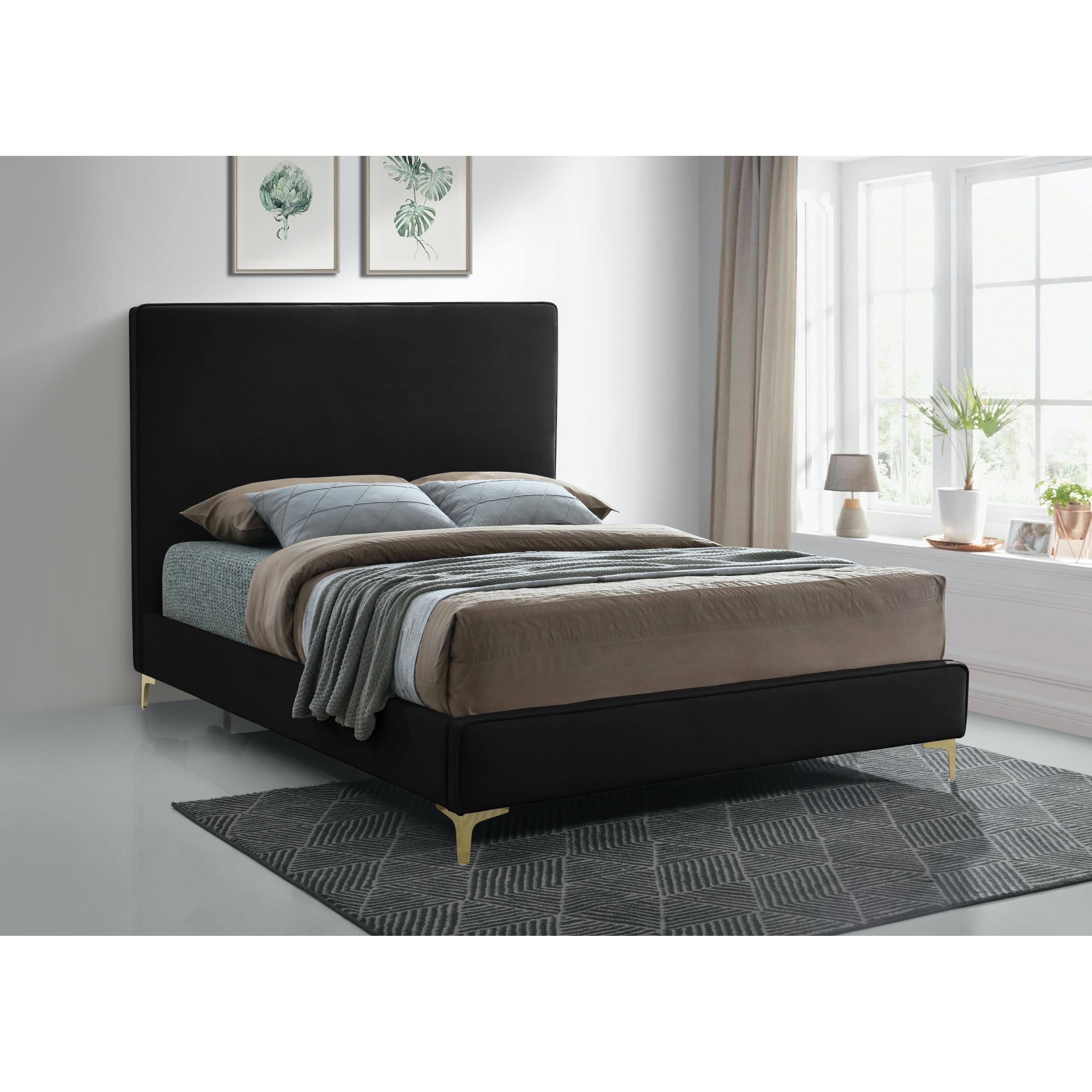 Meridian Geri Black Velvet Queen Bed