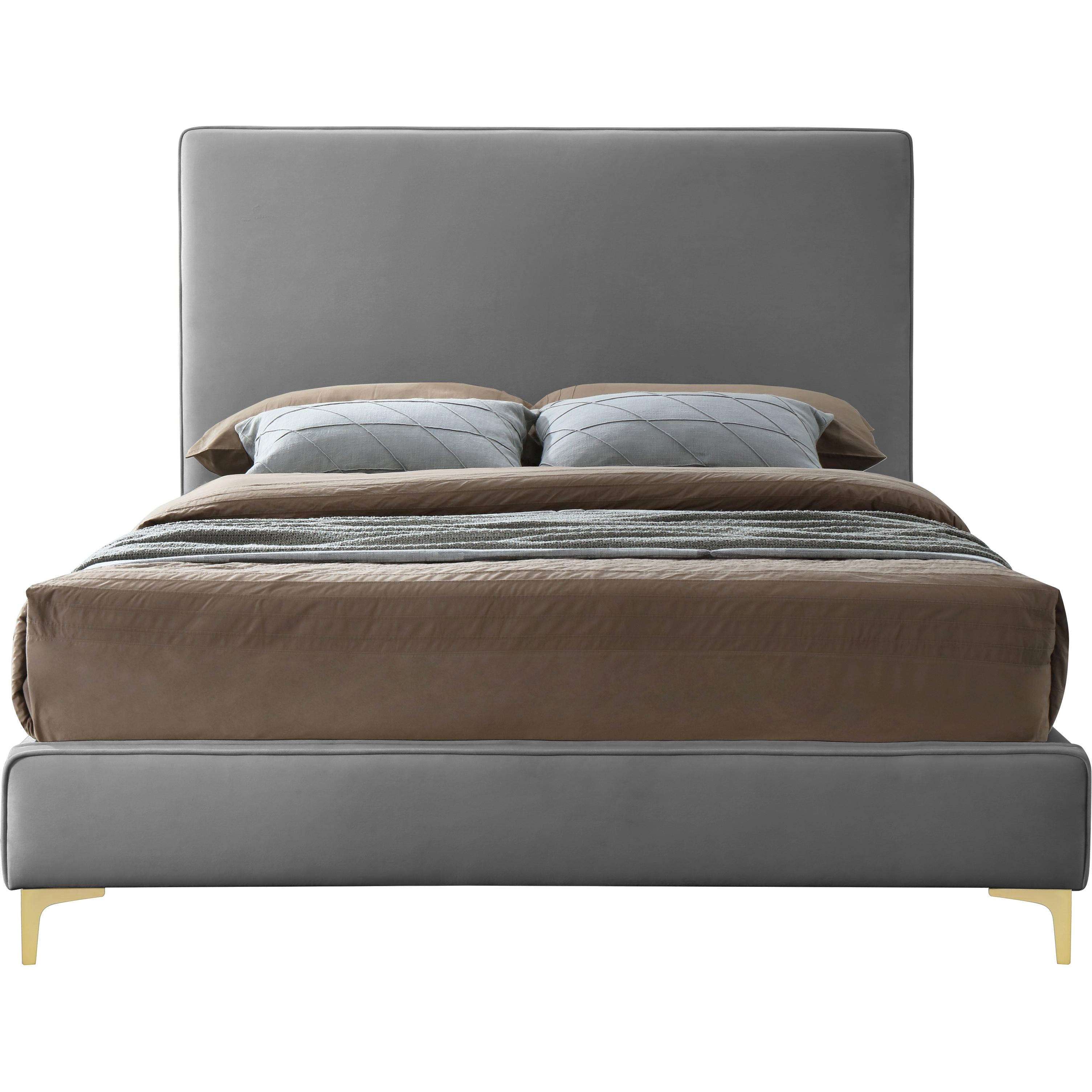 Meridian Geri Grey Velvet Queen Bed