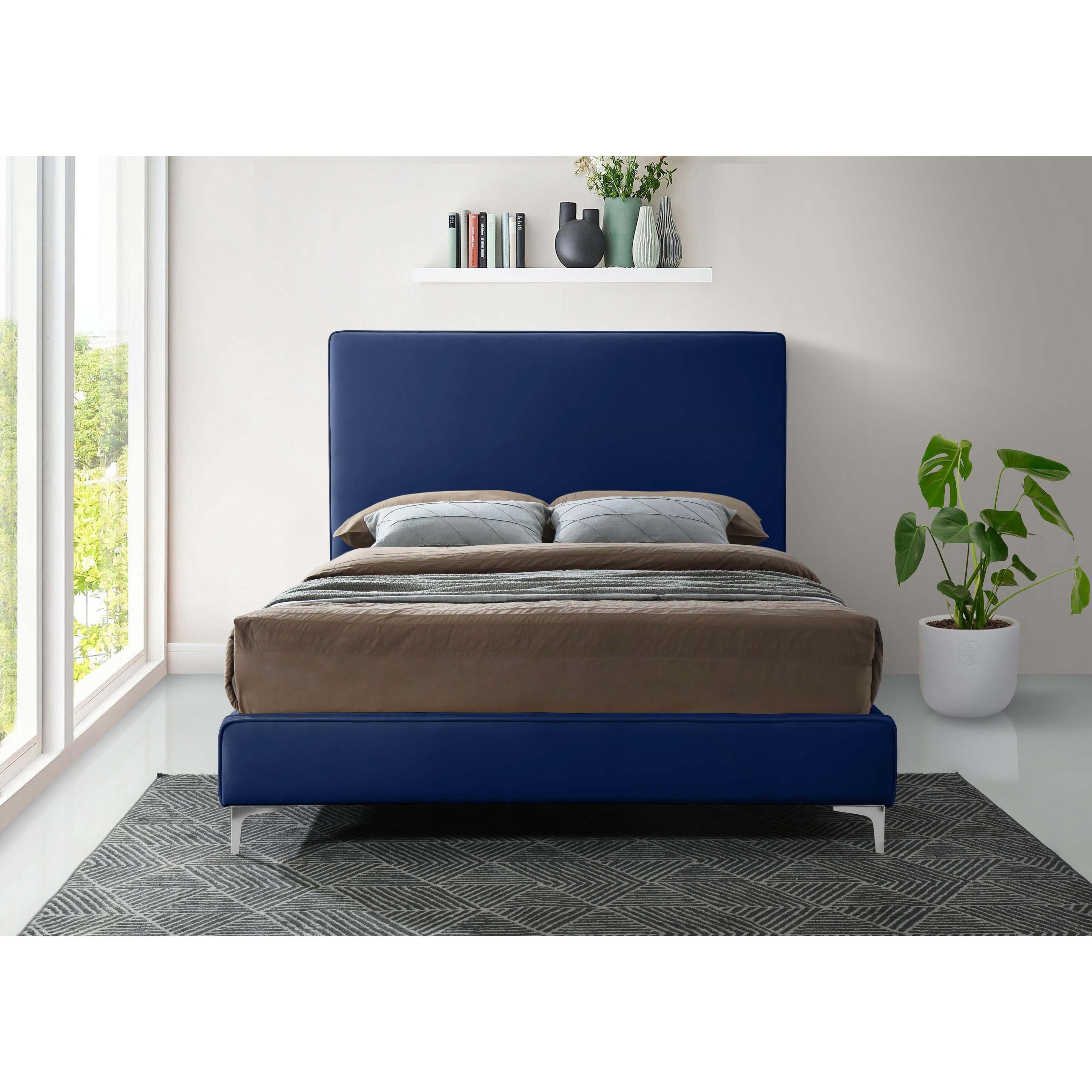 Meridian Geri Navy Velvet Queen Bed