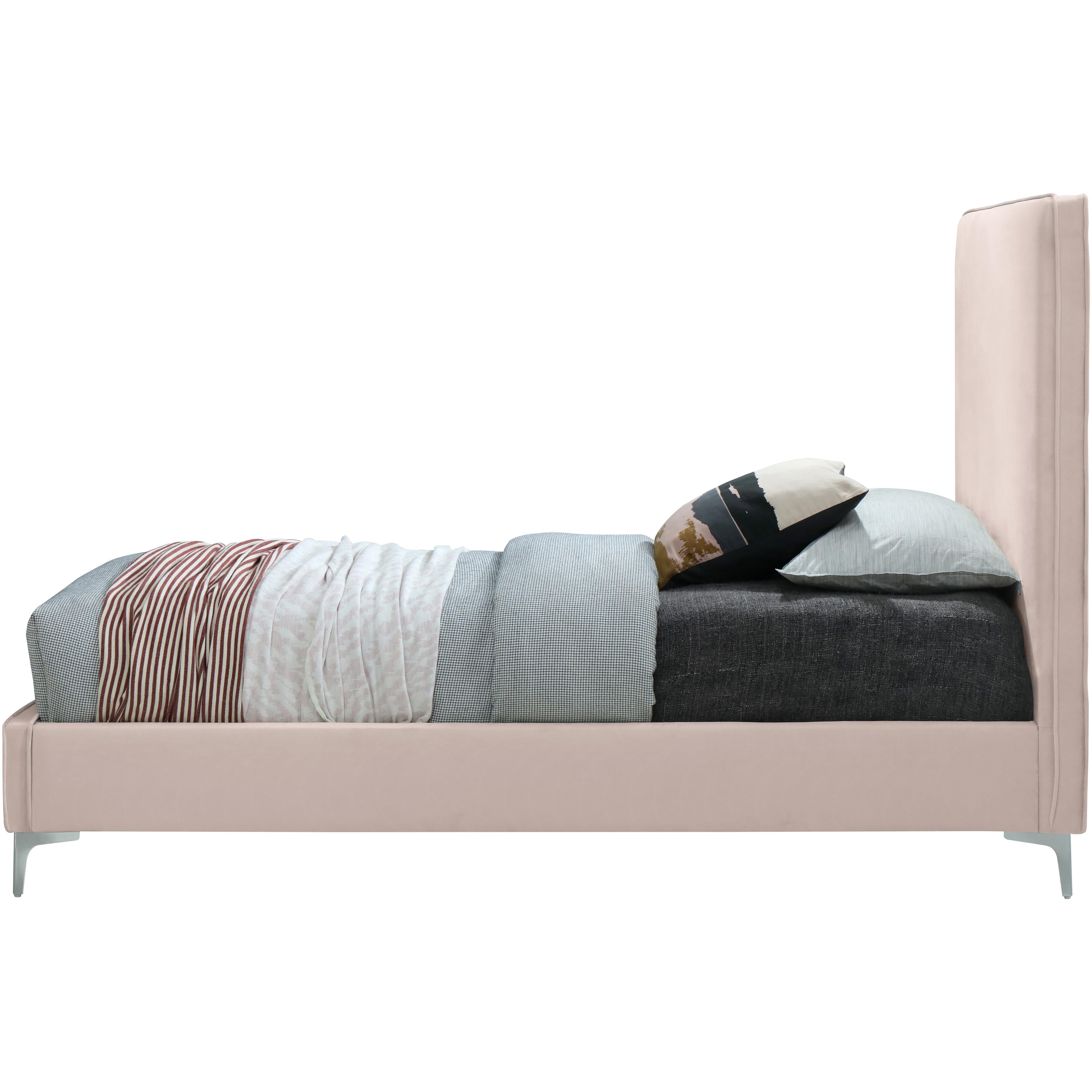 Meridian Geri Pink Velvet Queen Bed