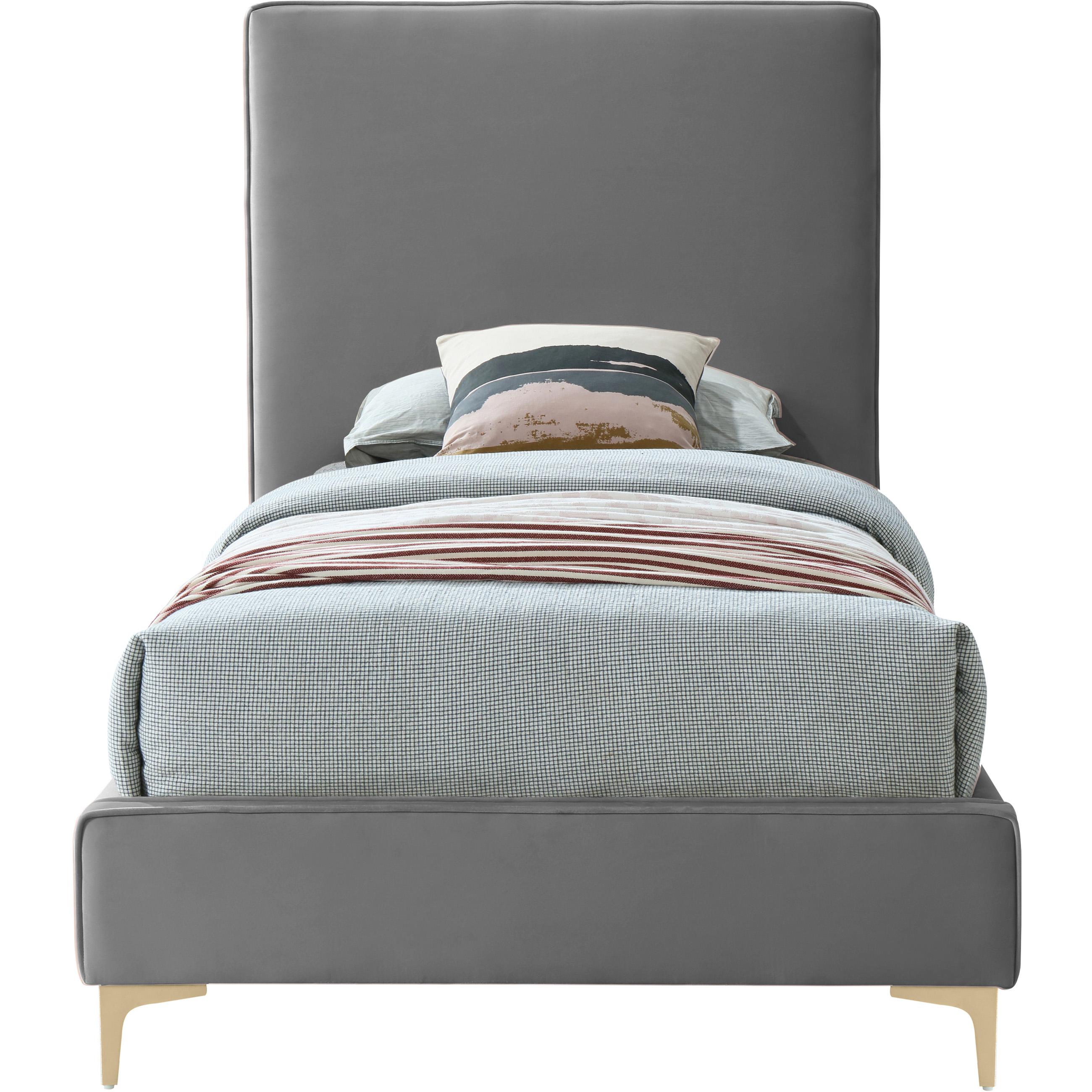Meridian Geri Grey Velvet Twin Bed