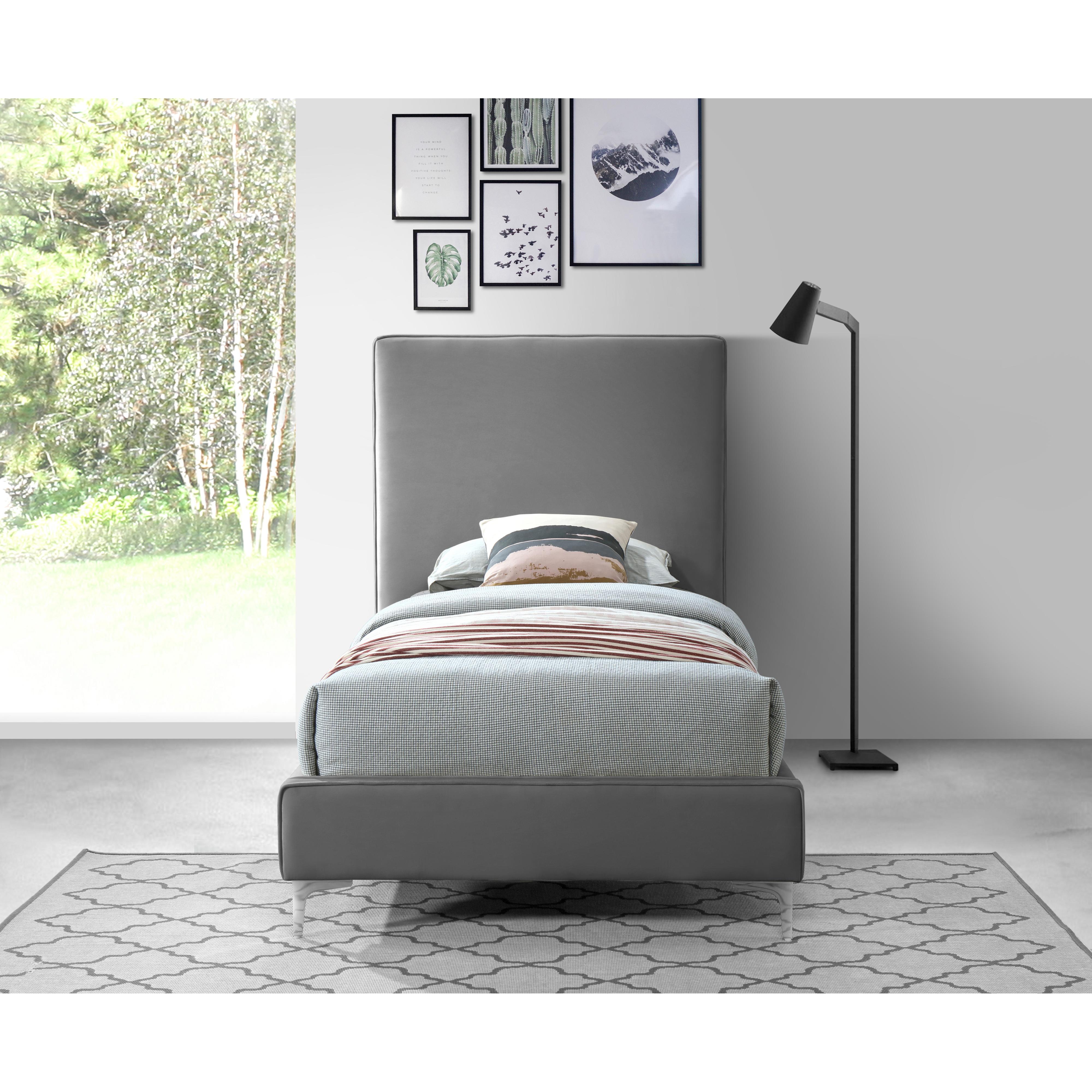 Meridian Geri Grey Velvet Twin Bed