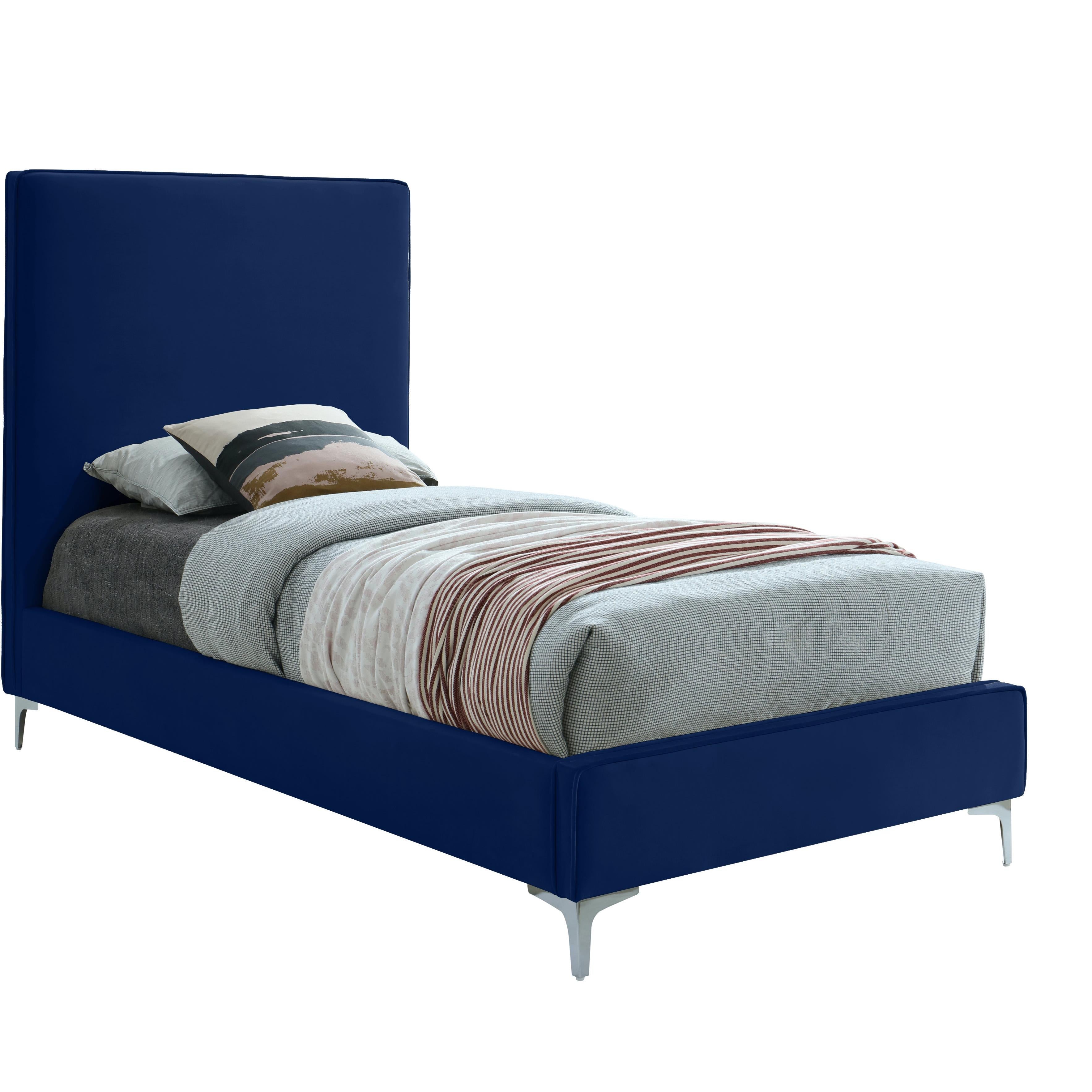 Meridian Geri Navy Velvet Twin Bed