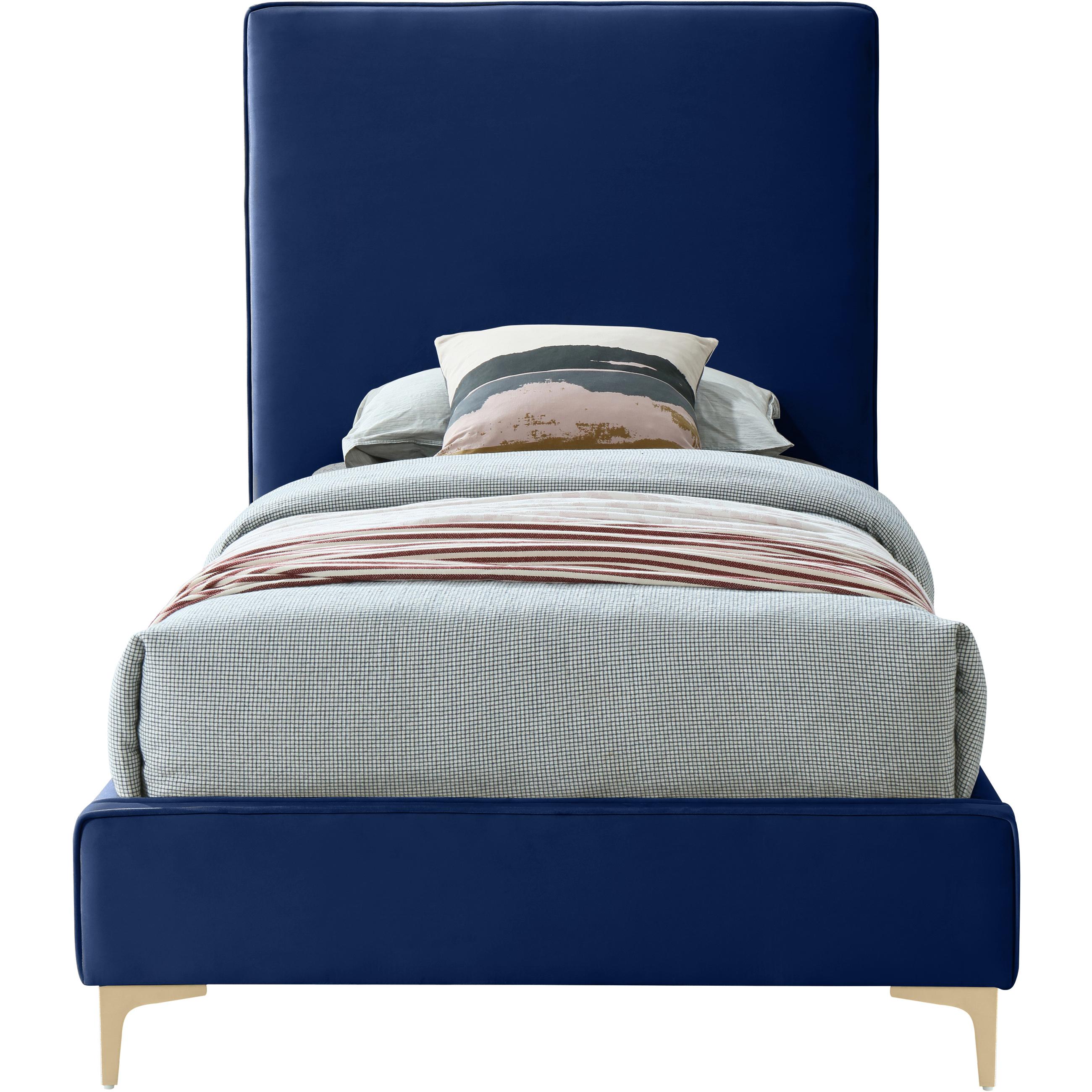 Meridian Geri Navy Velvet Twin Bed