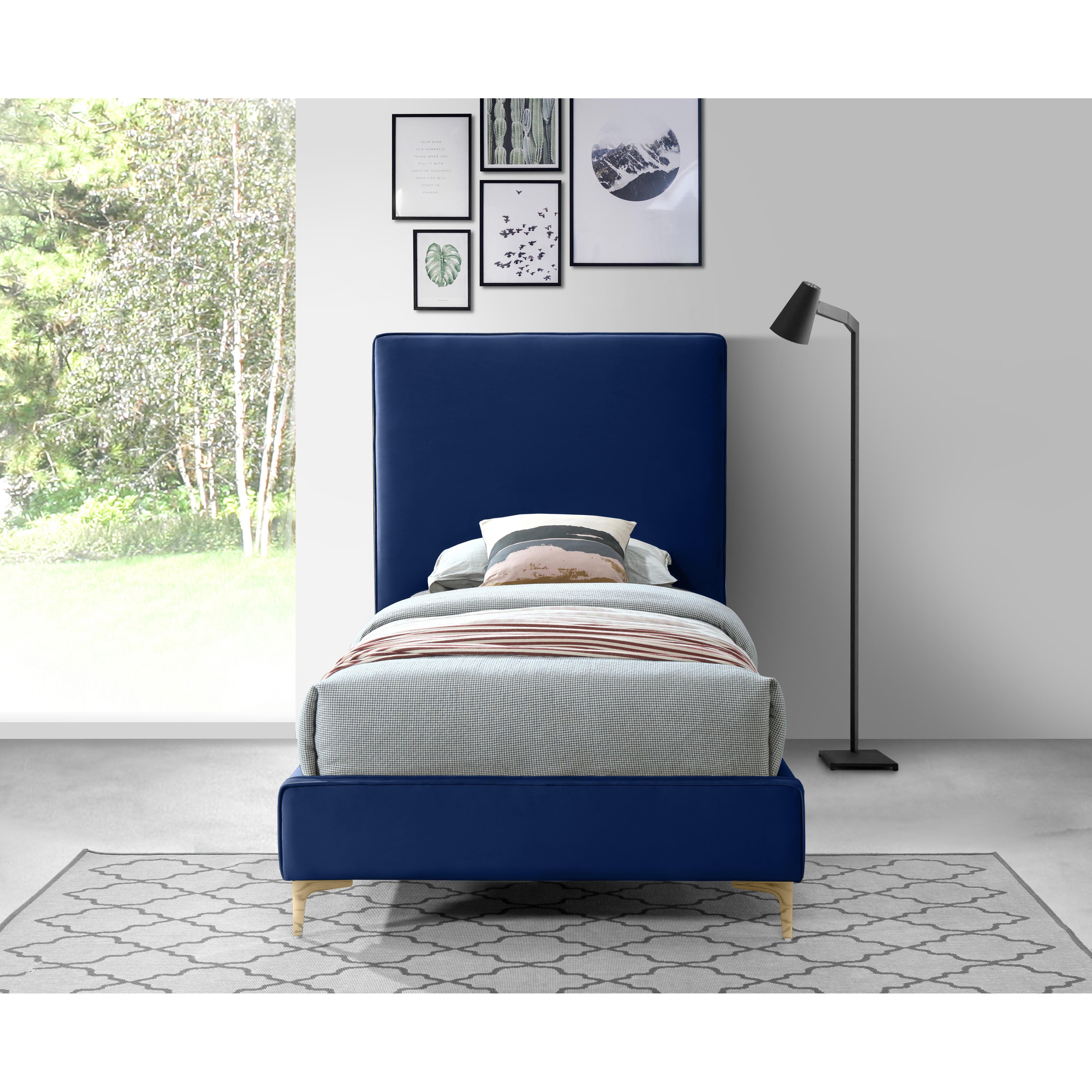 Meridian Geri Navy Velvet Twin Bed