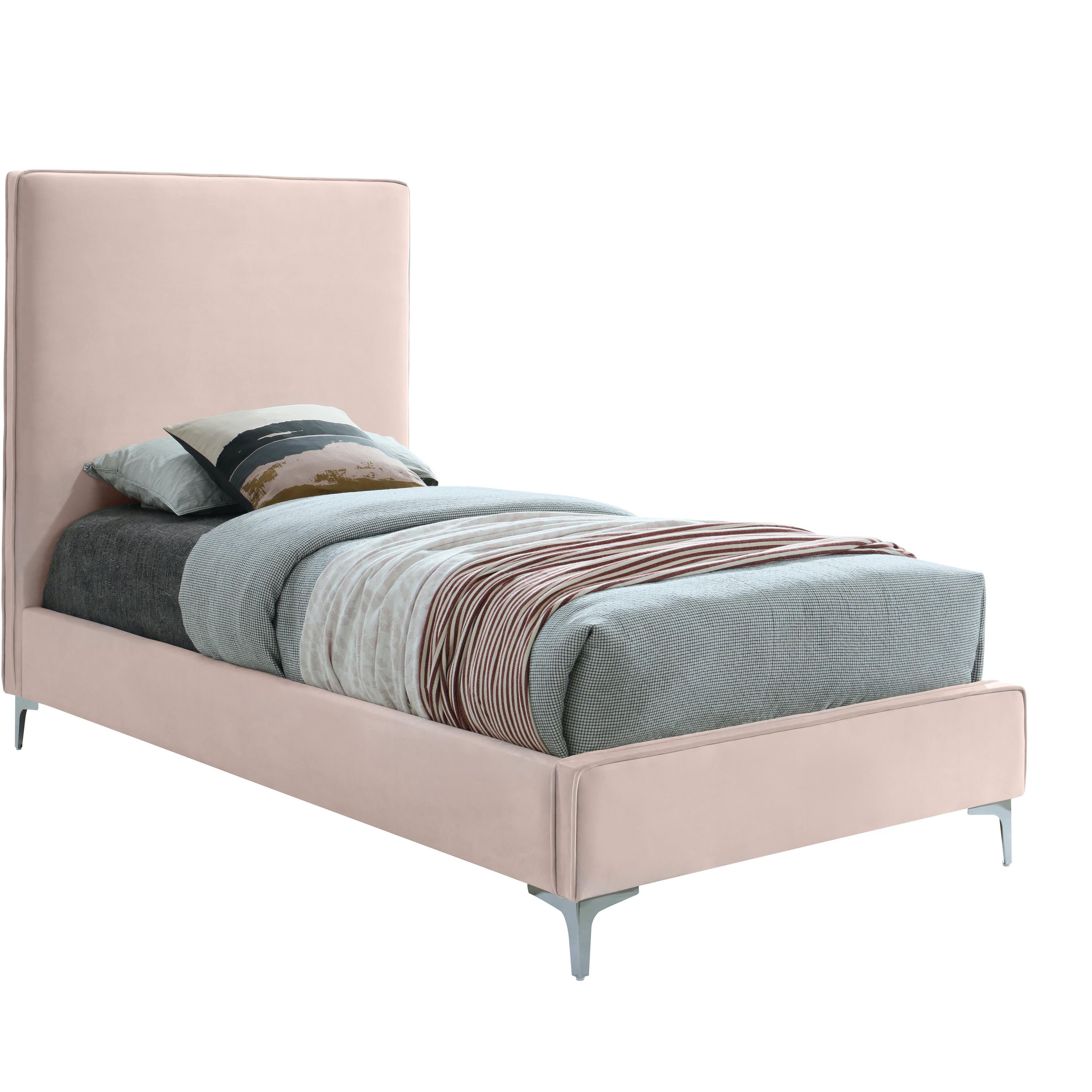 Meridian Geri Pink Velvet Twin Bed