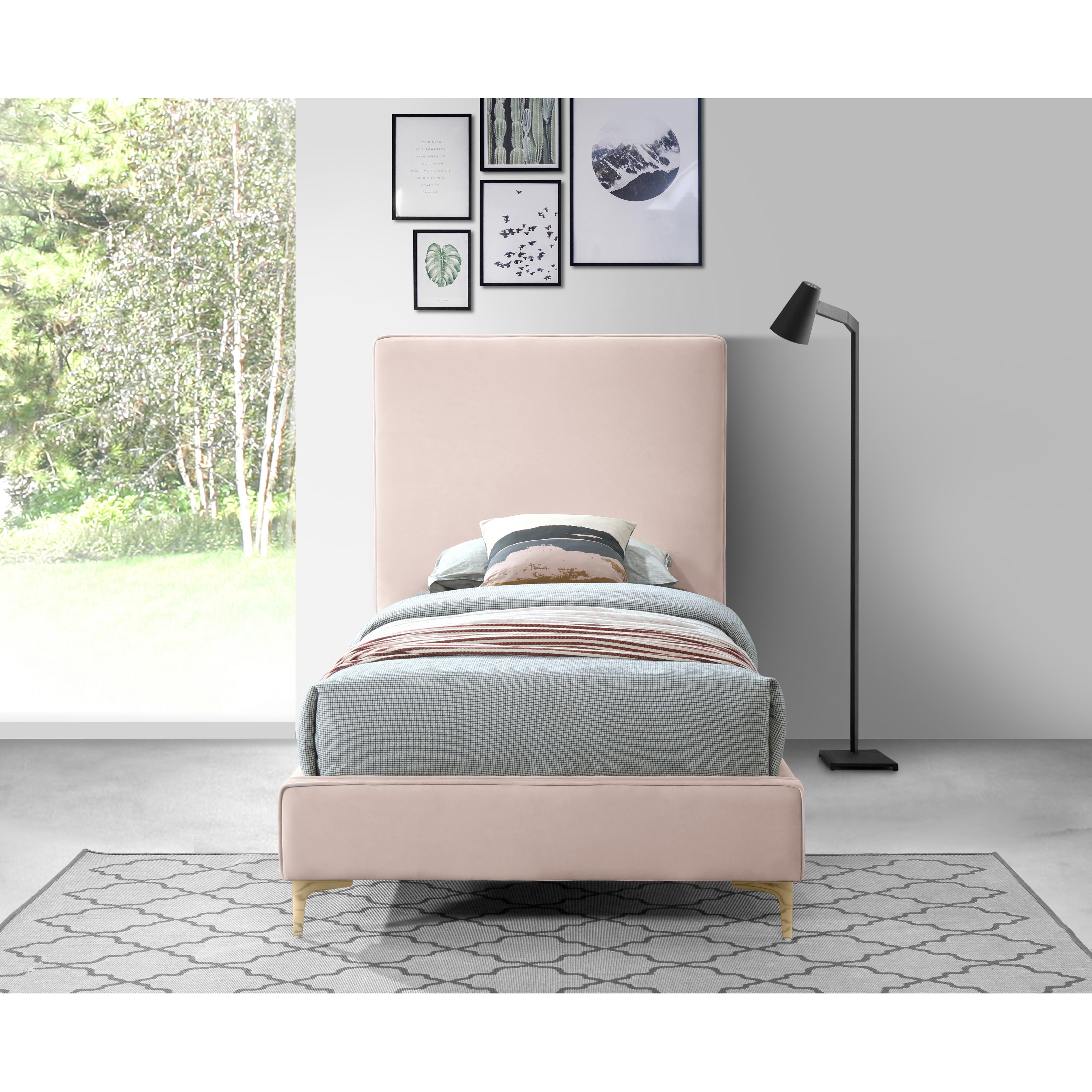 Meridian Geri Pink Velvet Twin Bed