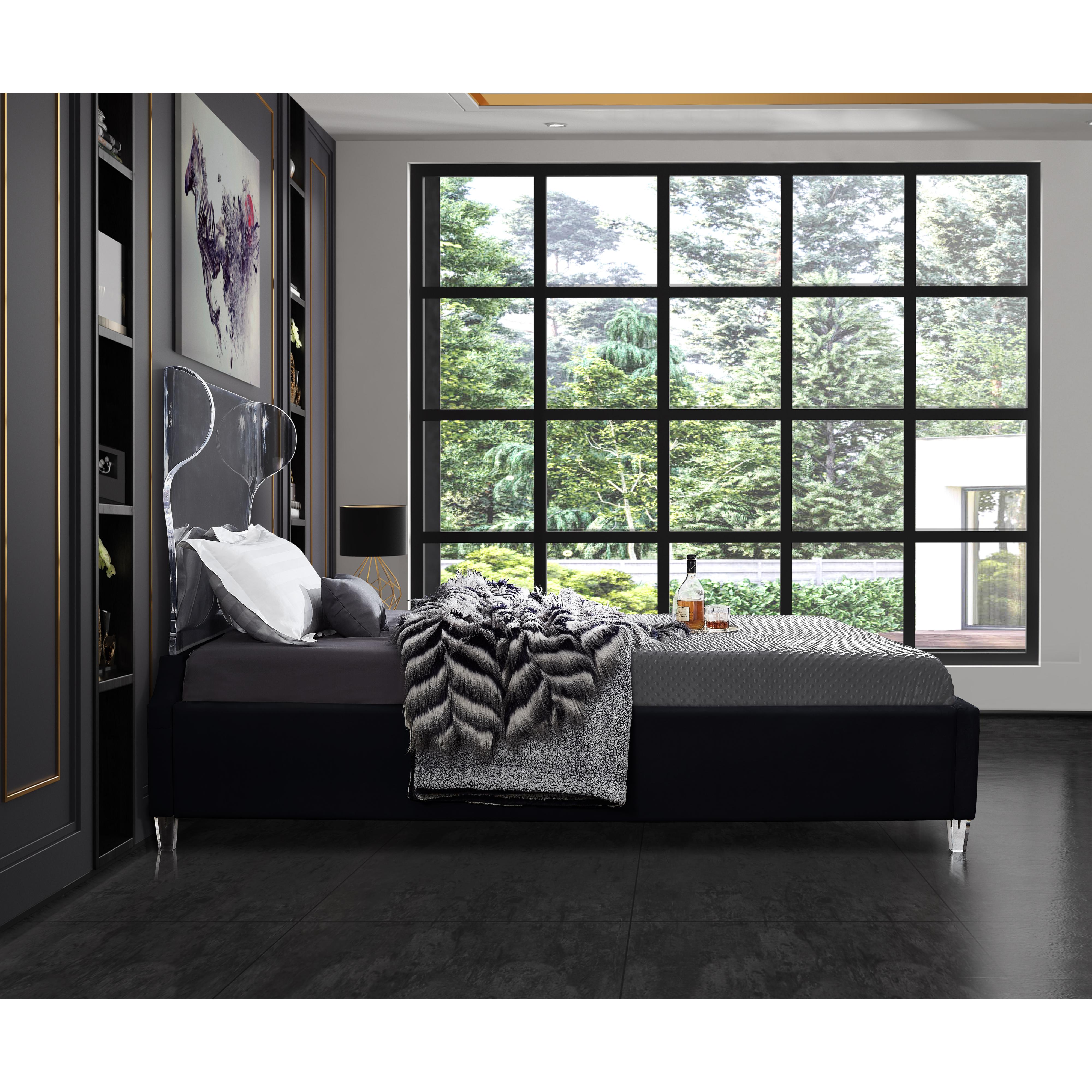 Meridian Ghost Black Velvet Full Bed