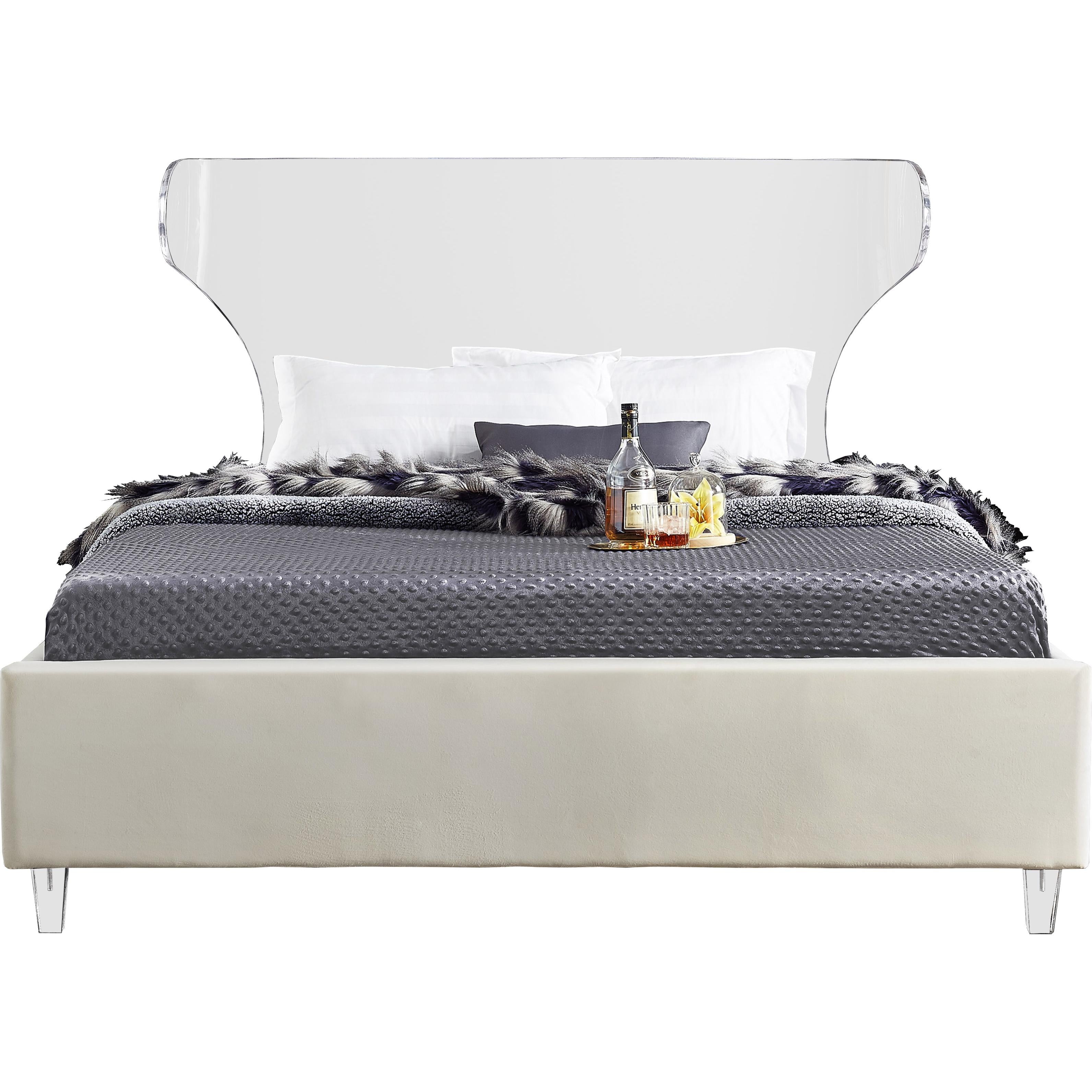 Meridian Ghost Cream Velvet Full Bed