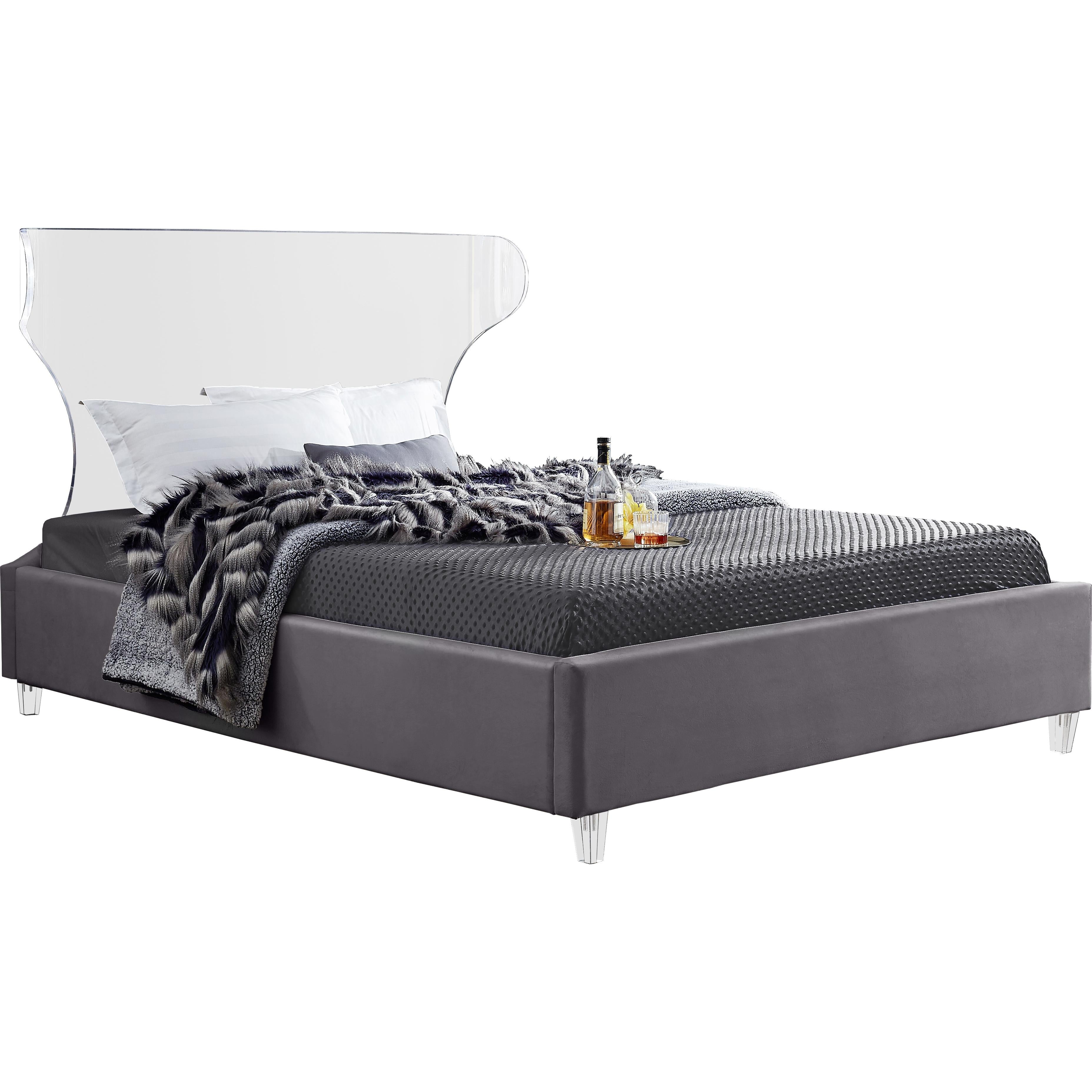 Meridian Ghost Grey Velvet Full Bed