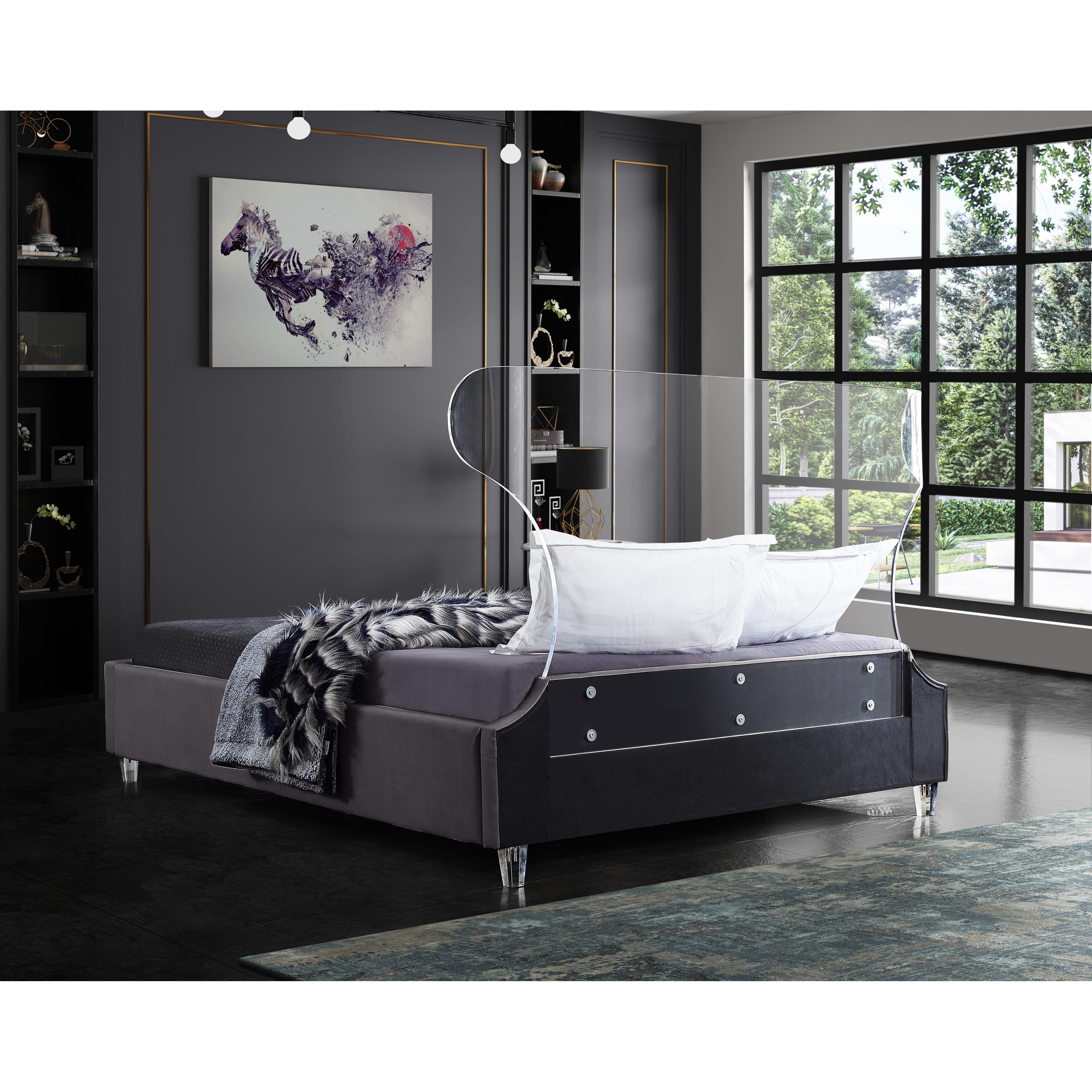 Meridian Ghost Grey Velvet Full Bed