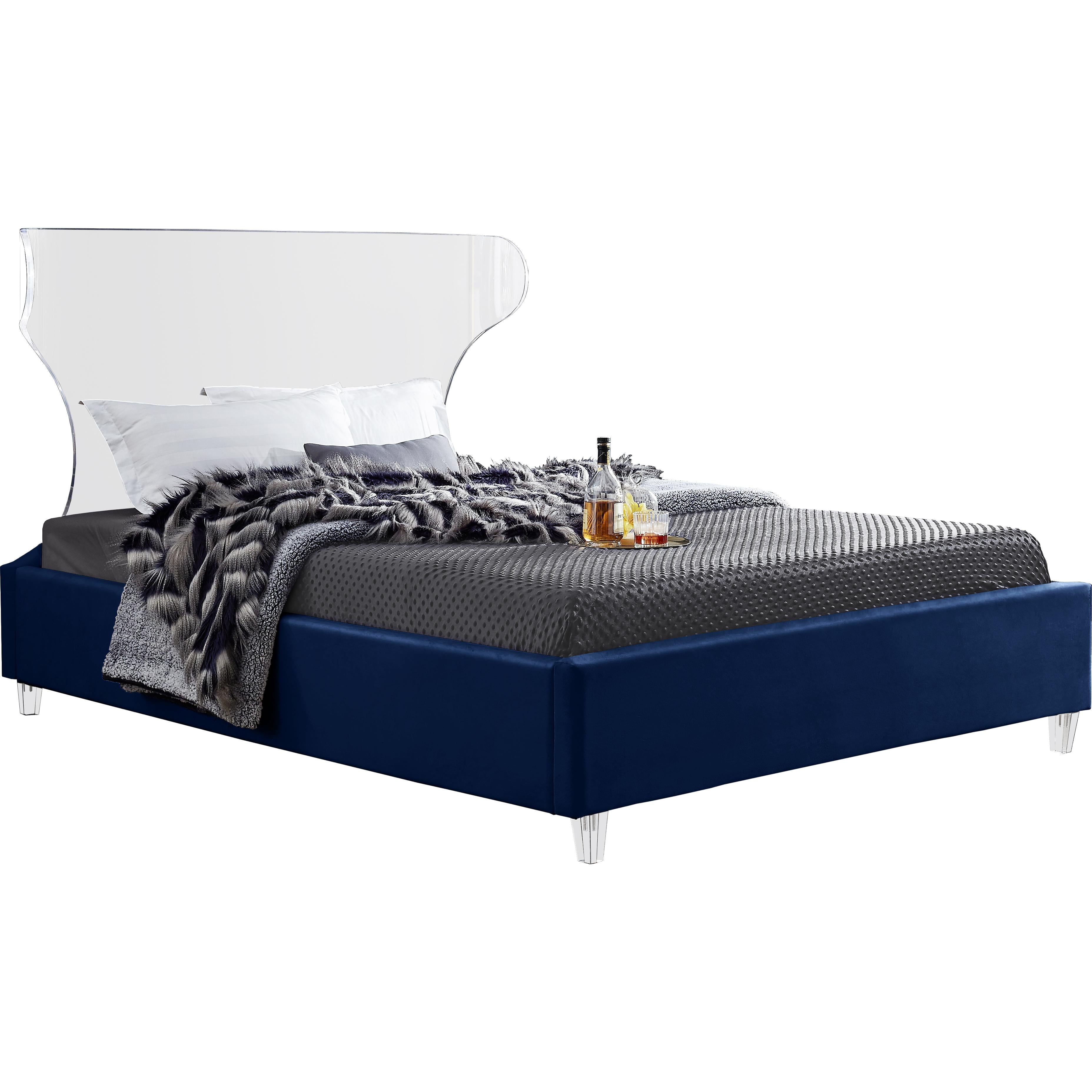 Meridian Ghost Navy Velvet Full Bed